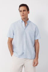 Cortefiel Linen short sleeve shirt Blue