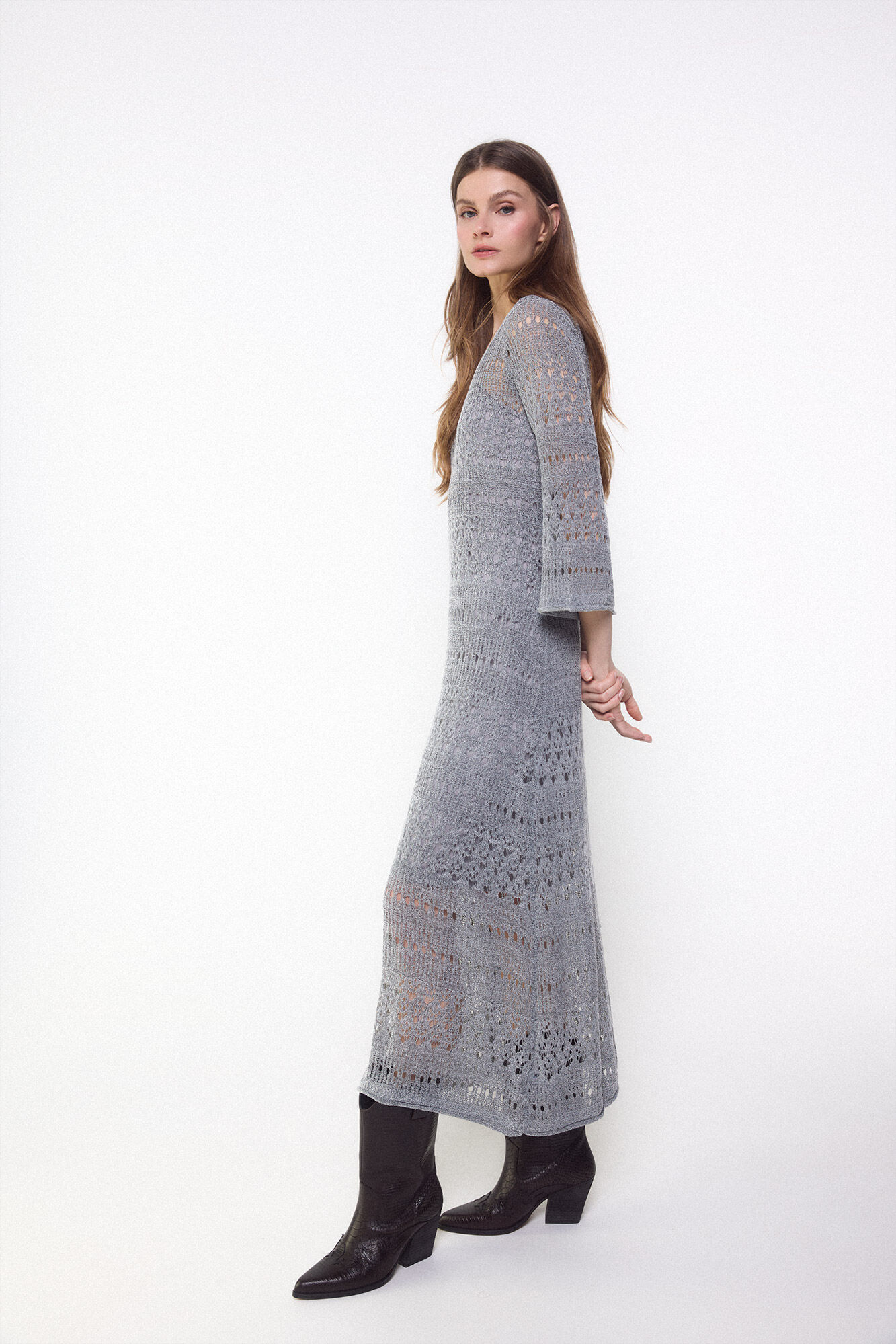 Slowlove Vestido de malha rendada Cinzento