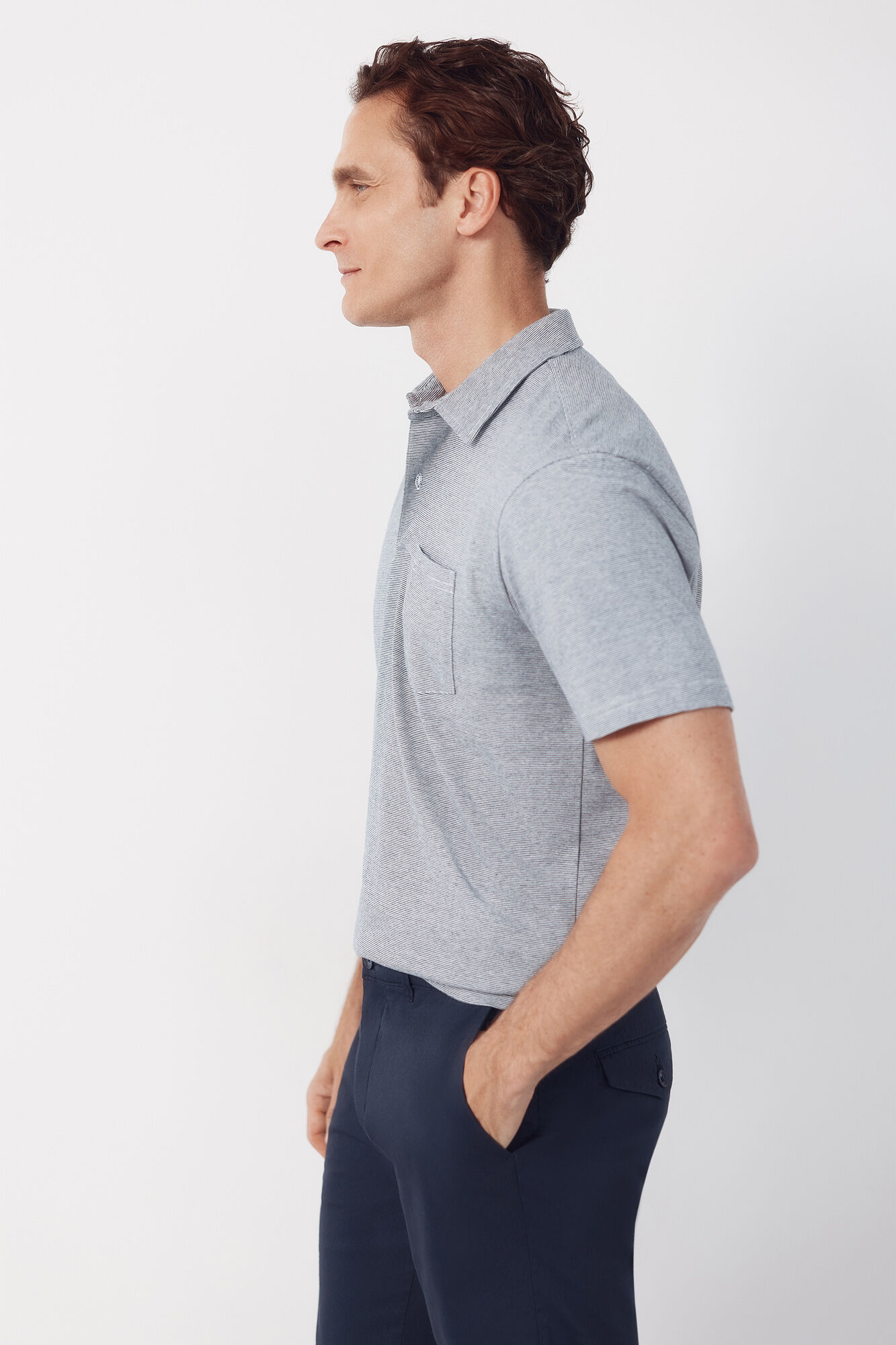 Cortefiel Striped polo shirt with pocket Grey
