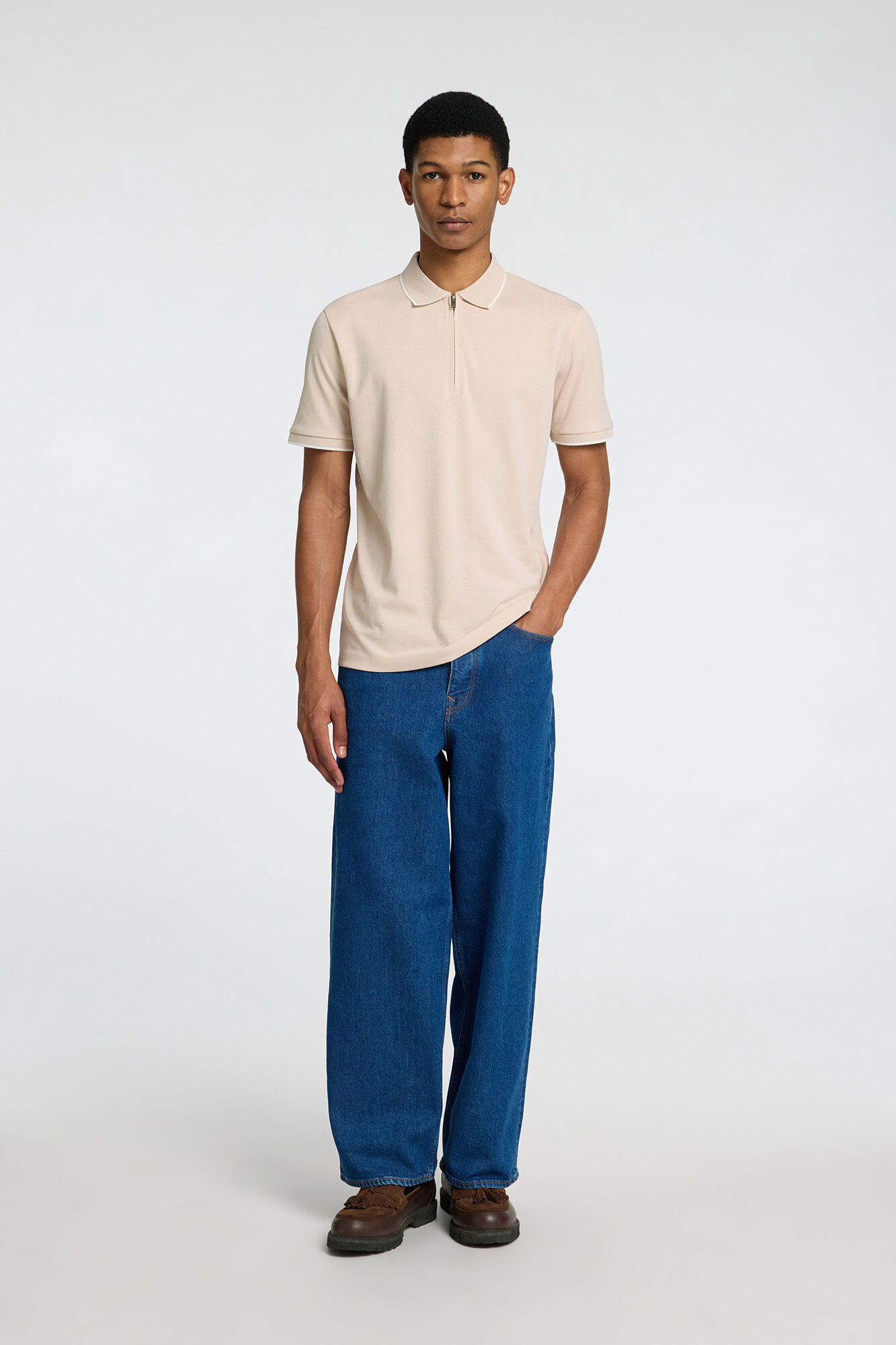 Selected Short sleeve polo shirt with zip fastening