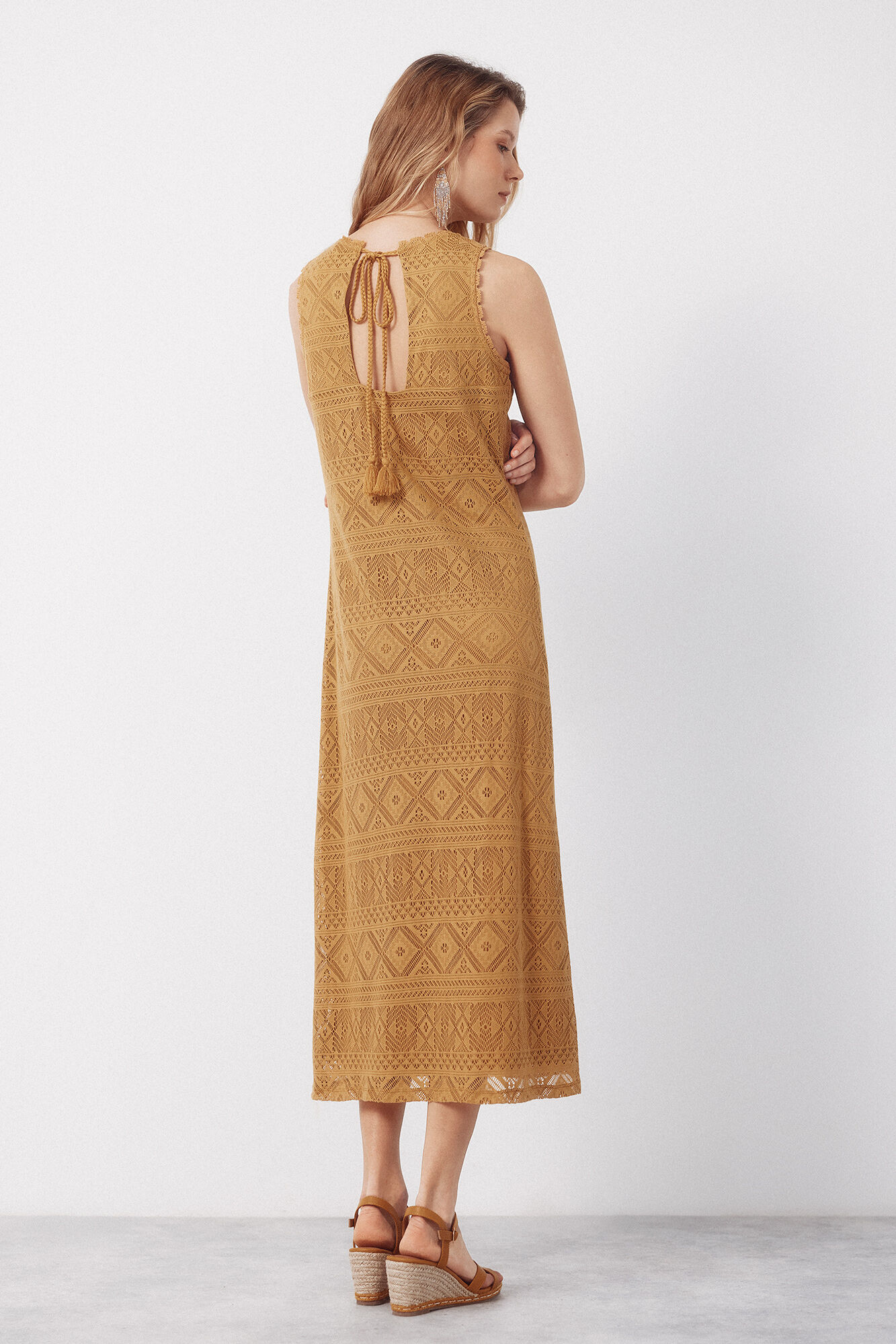 Cortefiel Mustard crochet dress