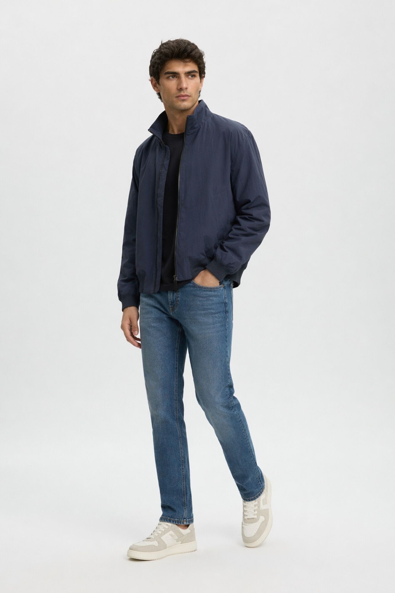Selected Men's plain zip-fastening bomber jacket