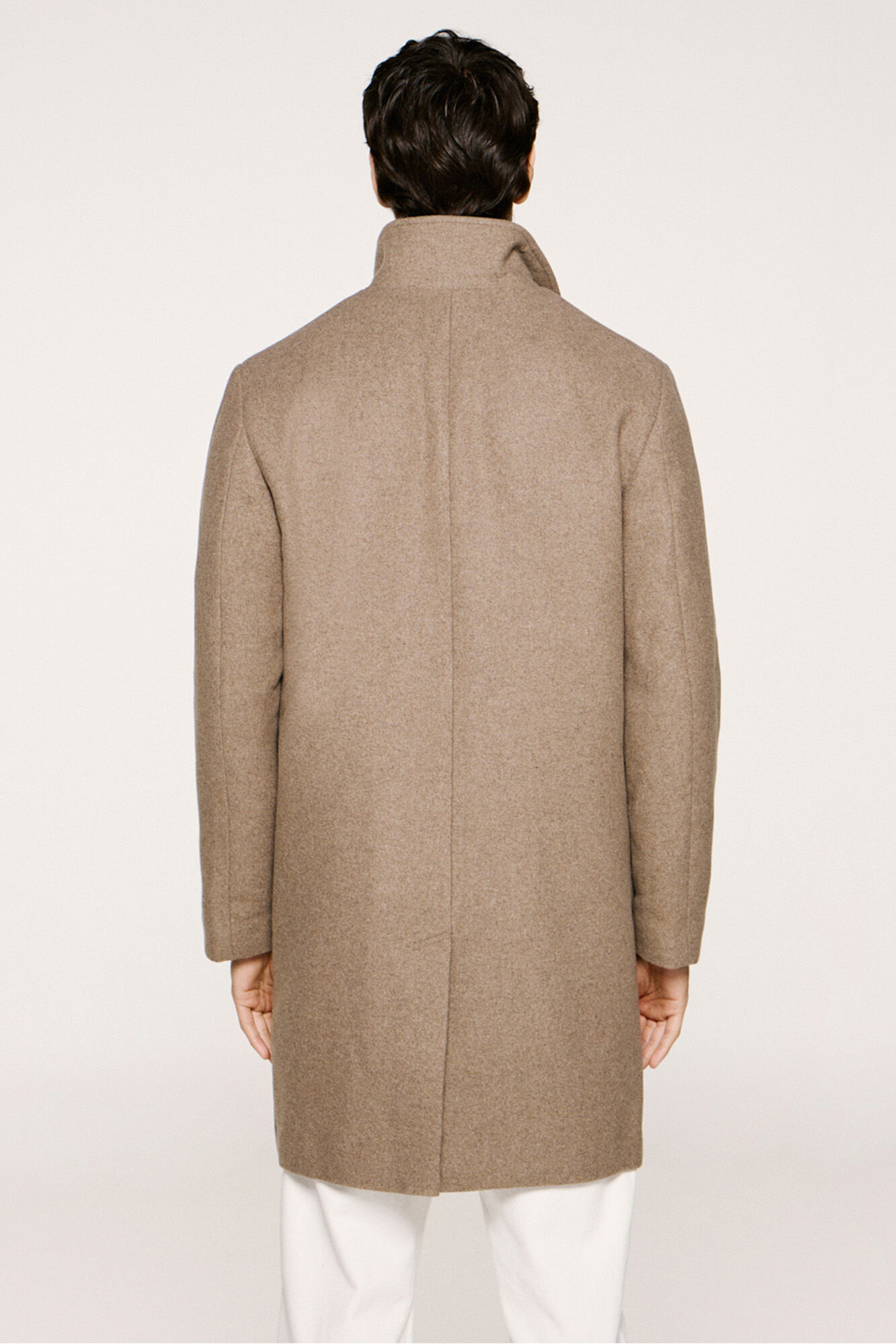 Selected Wool coat with a funnel neck   Grey