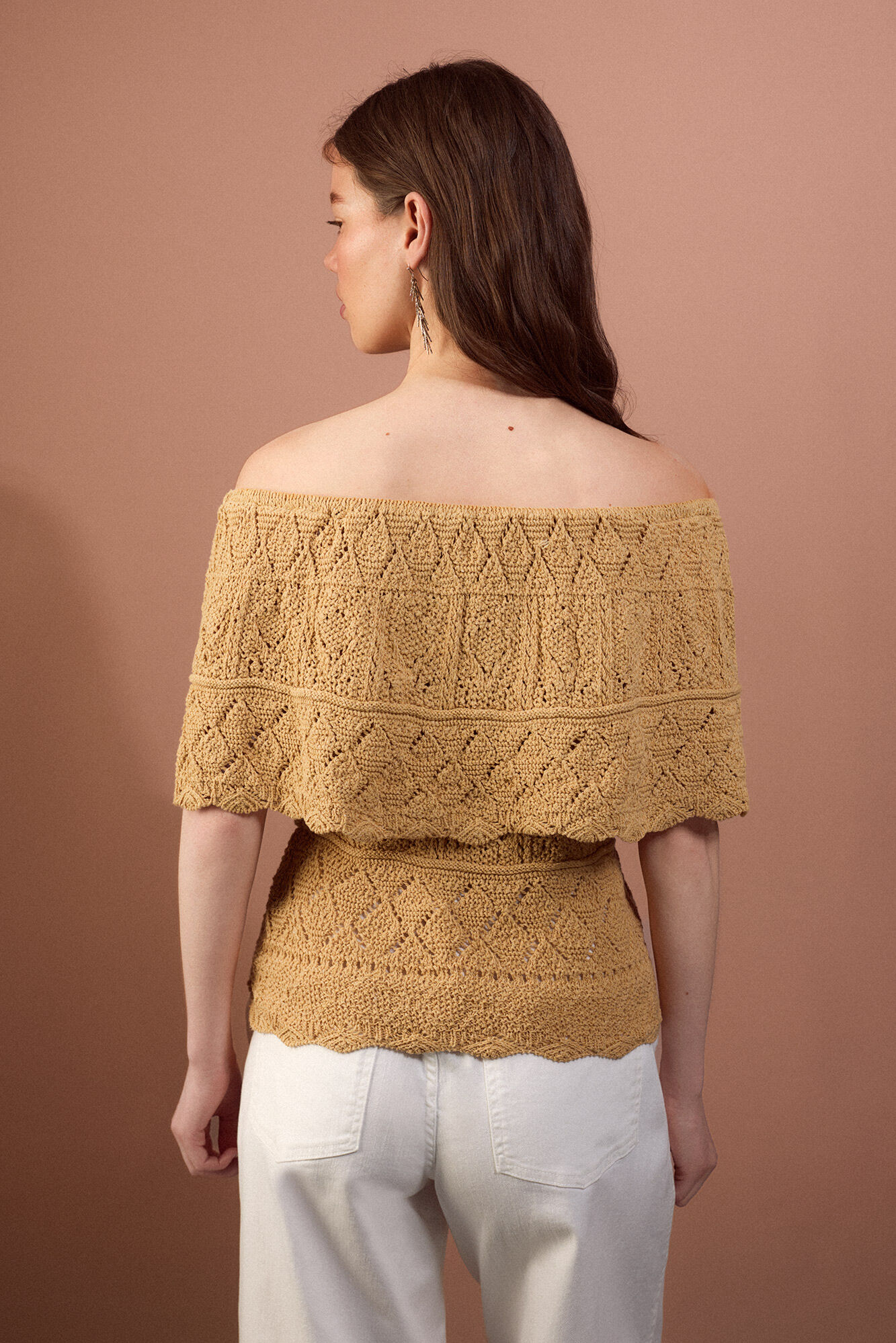 Cortefiel Off-shoulder knitted top Yellow