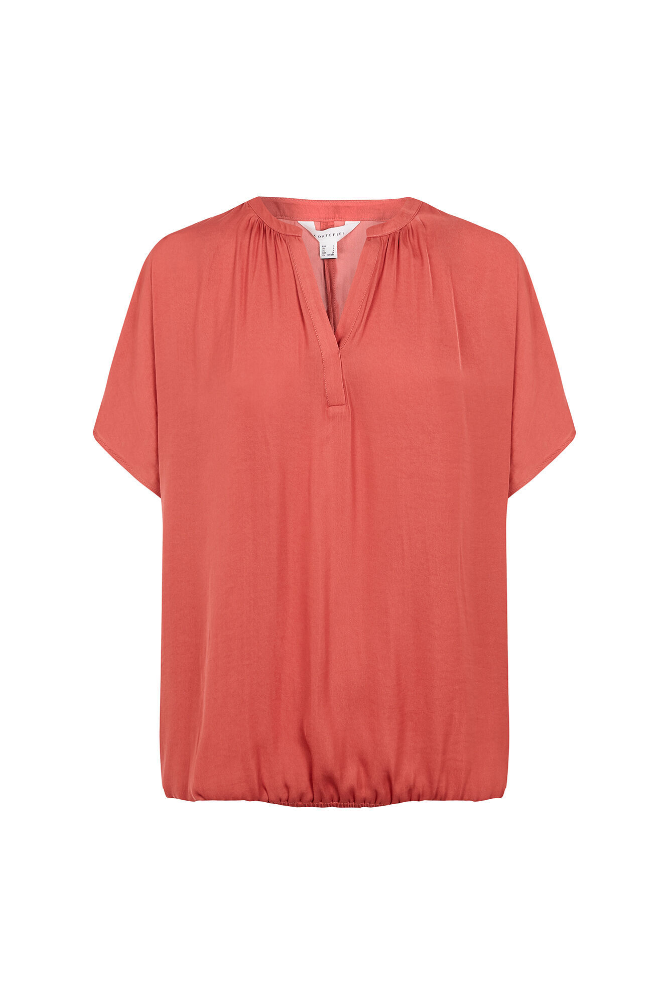 Cortefiel Satin-finish short sleeve blouse Coral