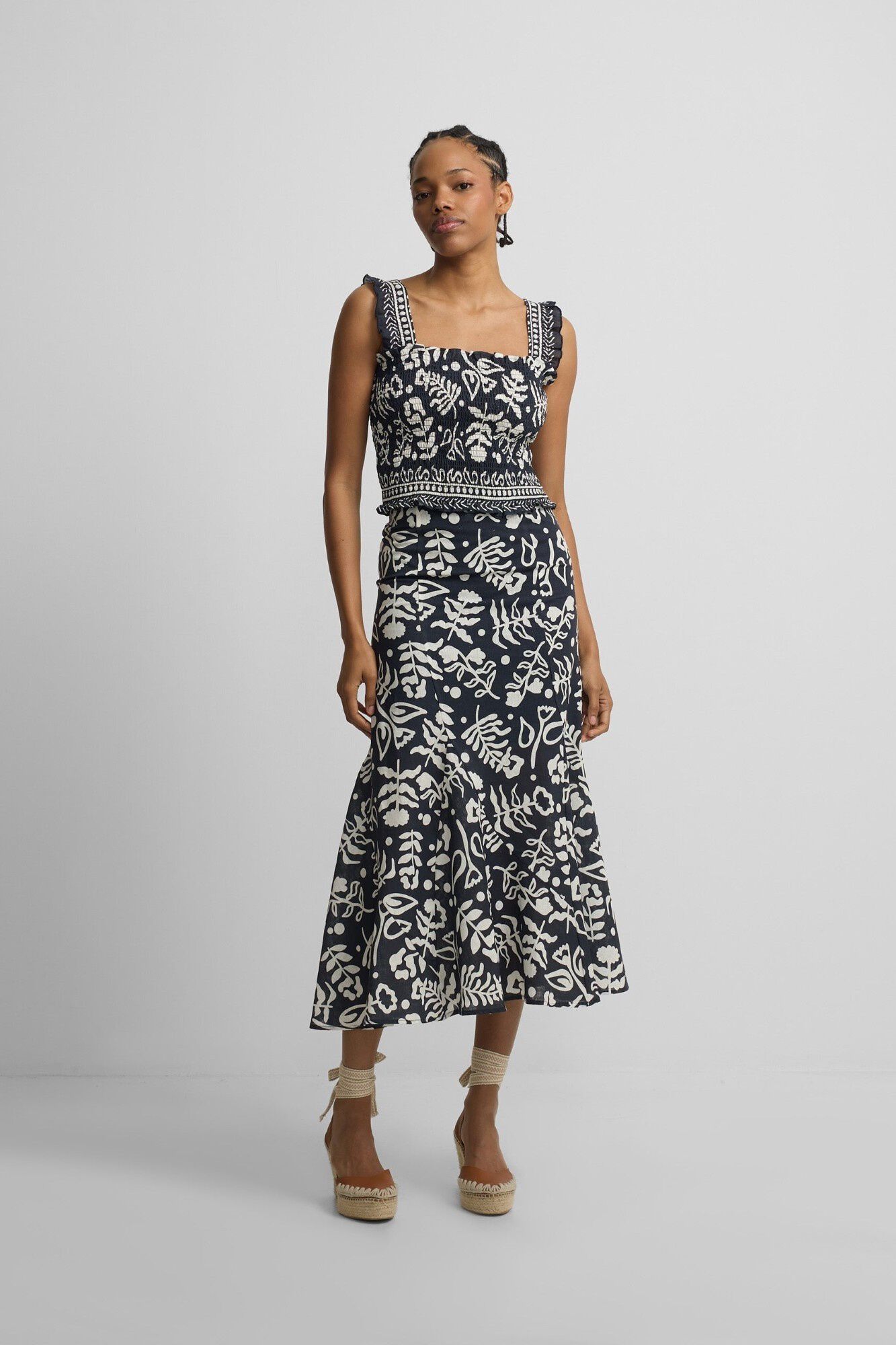Silbon Printed fluid ruffle skirt
