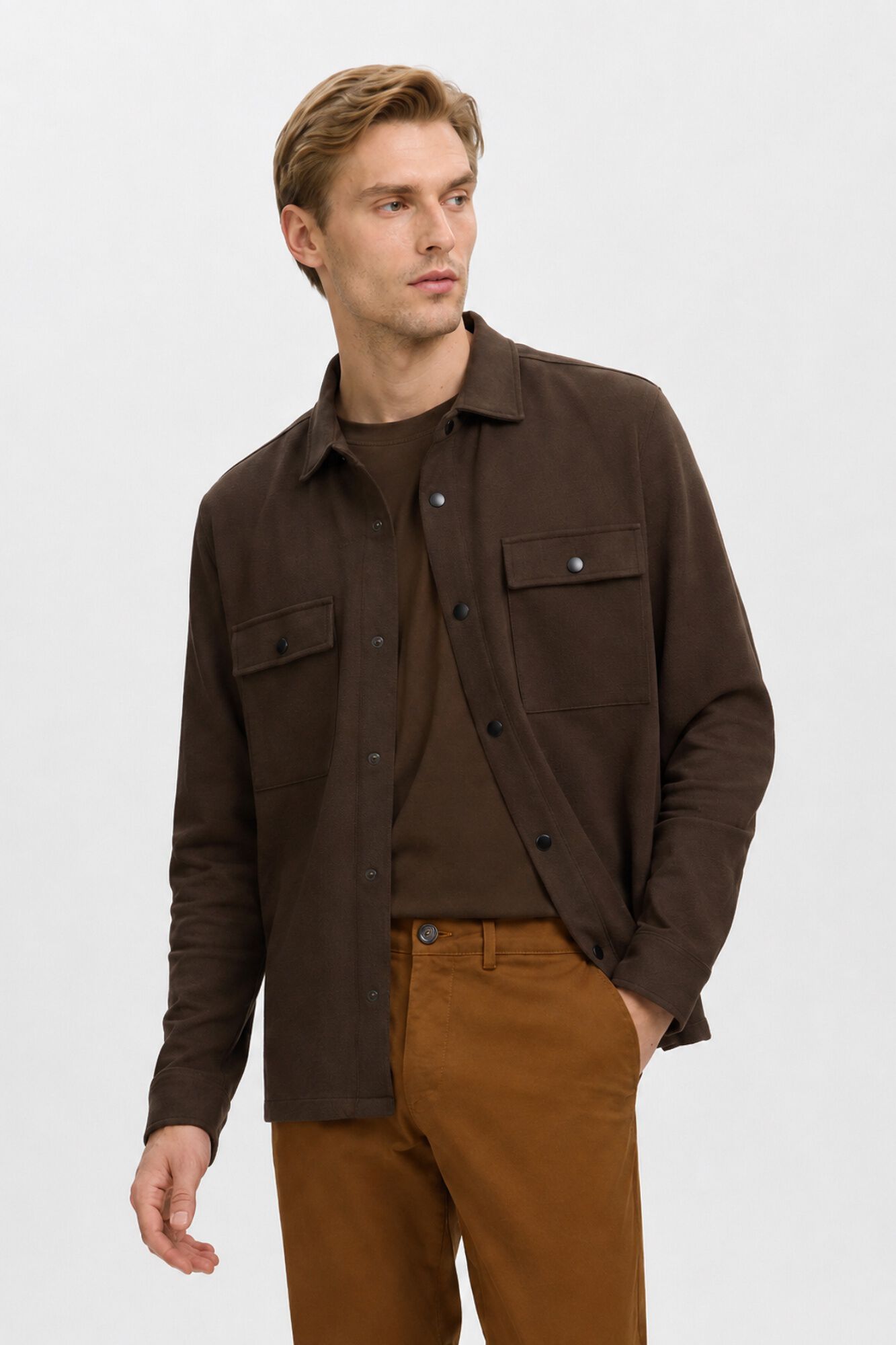 Selected Jacket with buttons Dark brown