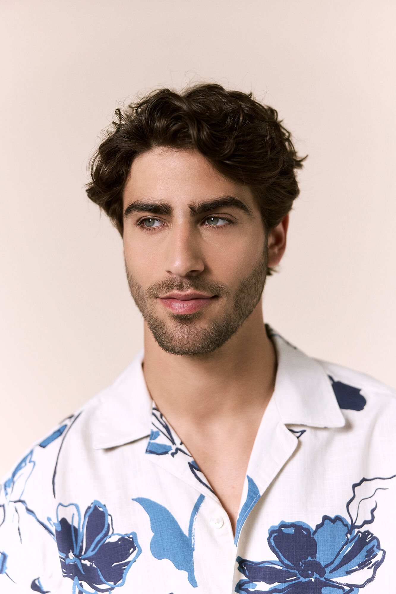 OOTO Camisa estampada em algod&atilde;o de manga curta Azul