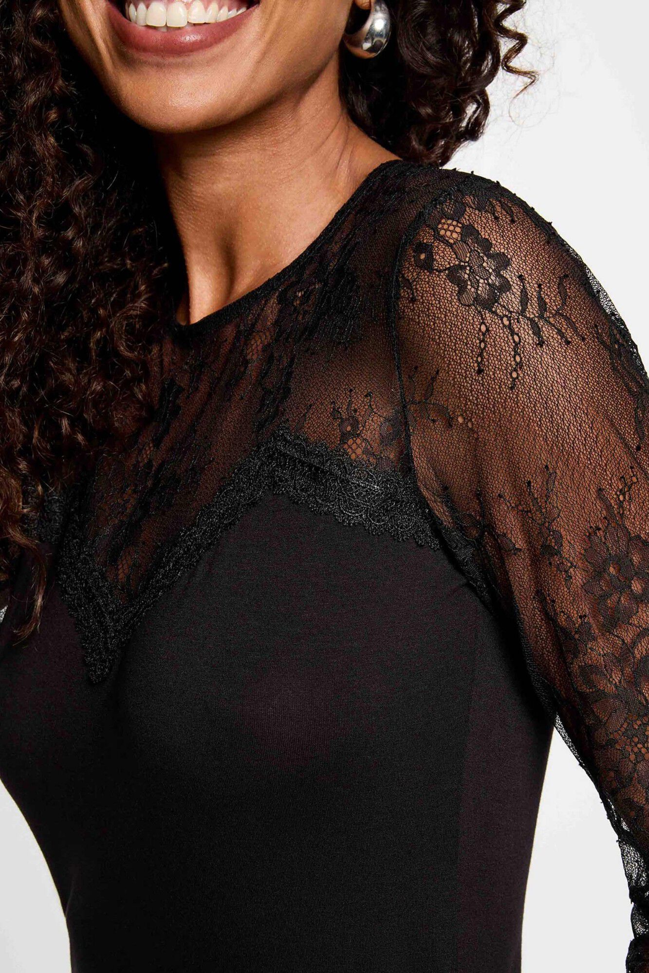 Morgan T-shirt de renda com gola redonda Preto