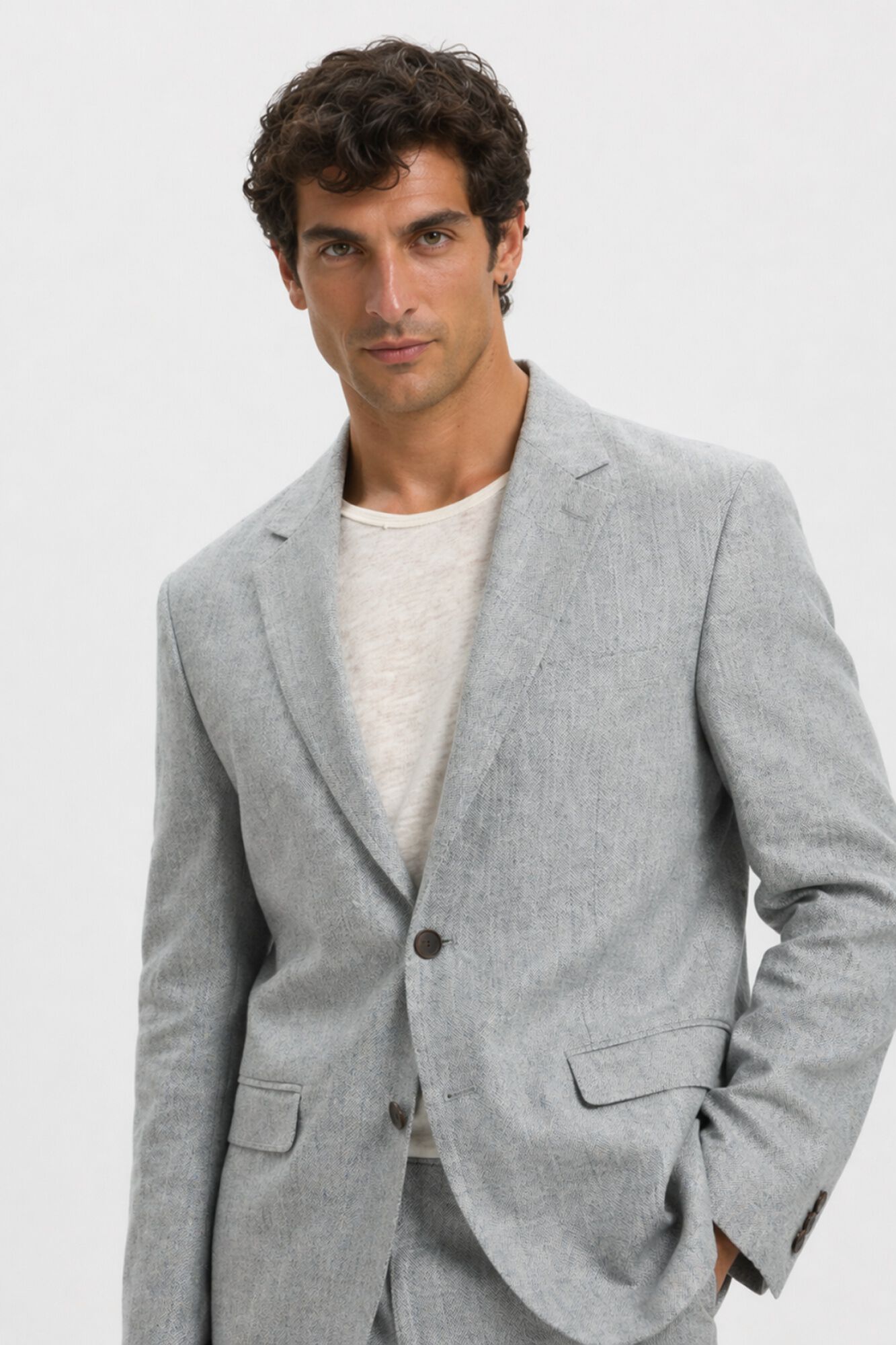 Selected Casaco de linho com aba Cinzento