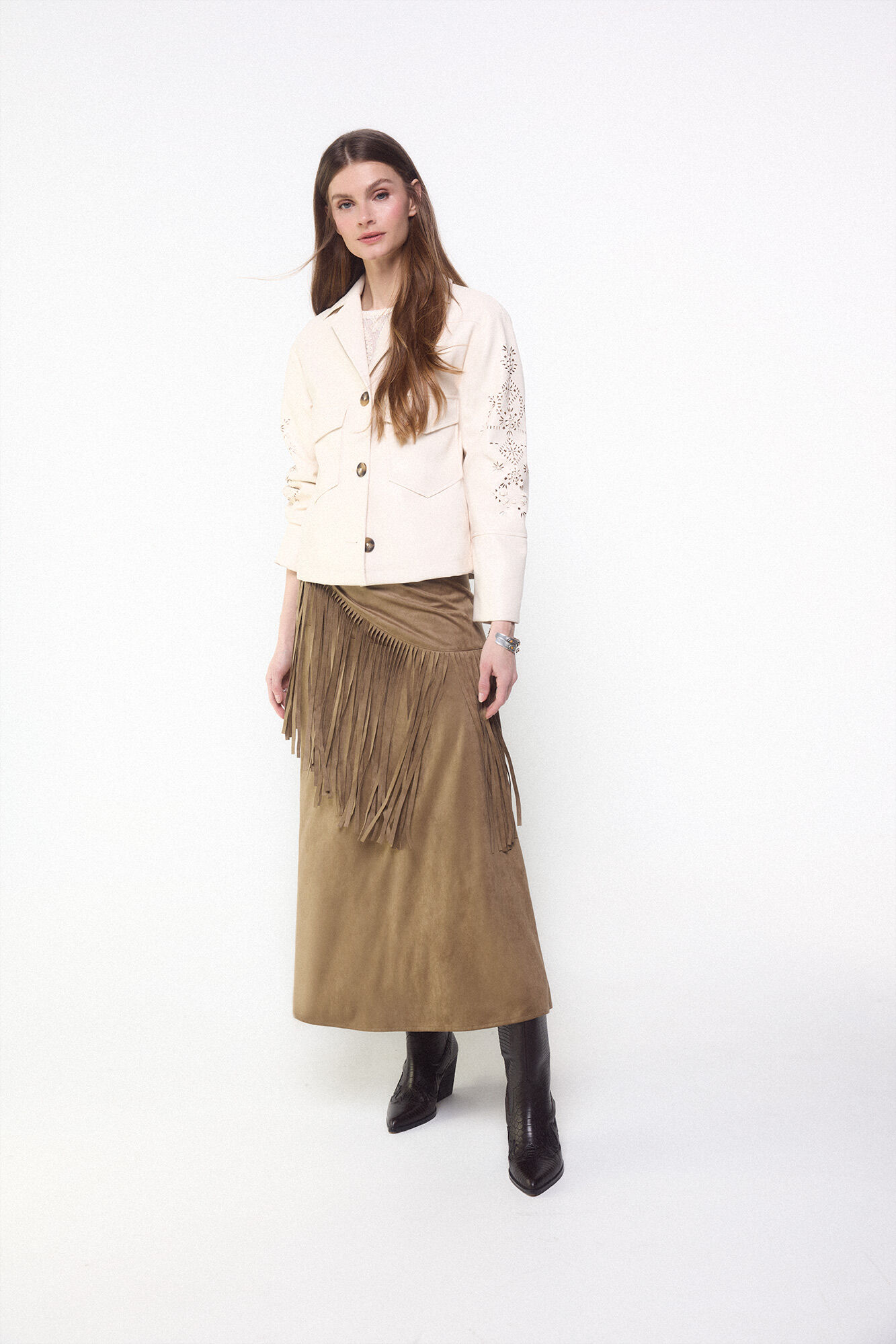 Slowlove Falda antelina con flecos