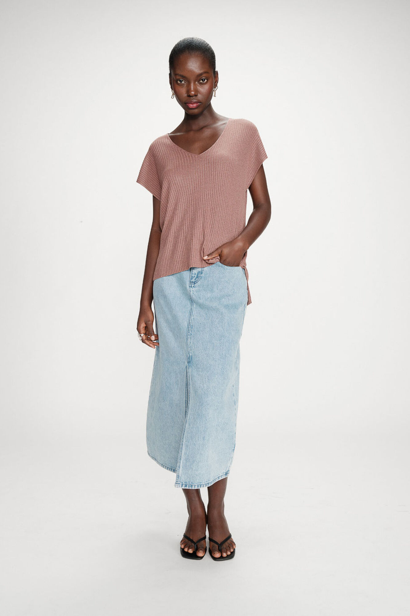 Grace & Mila Top de malha Lurex Castanho