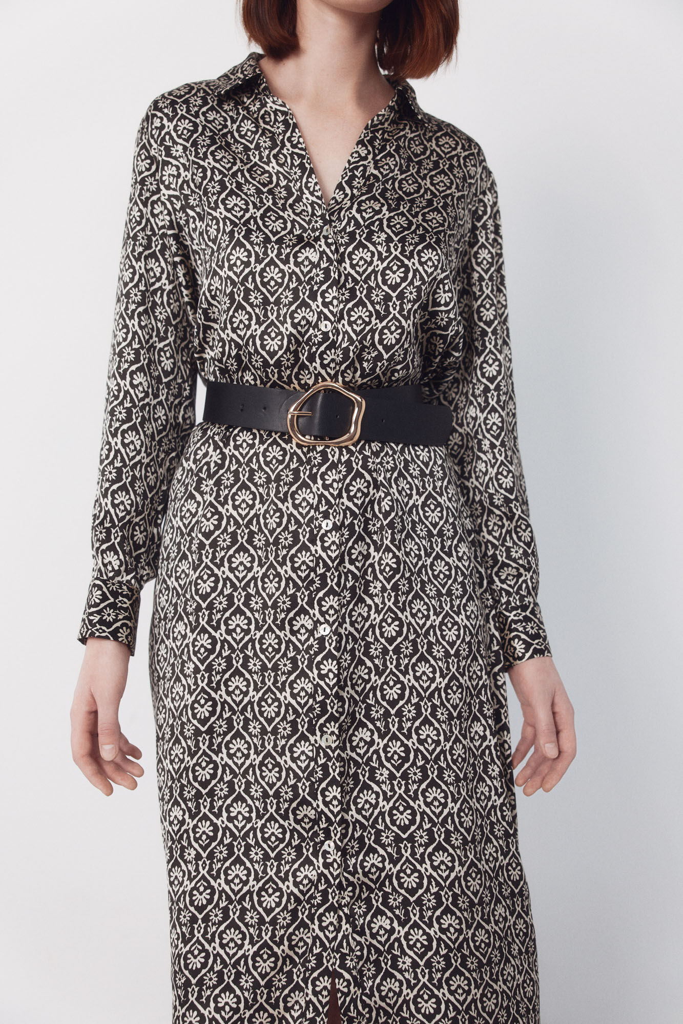 Cortefiel Satin shirt dress Printed grey