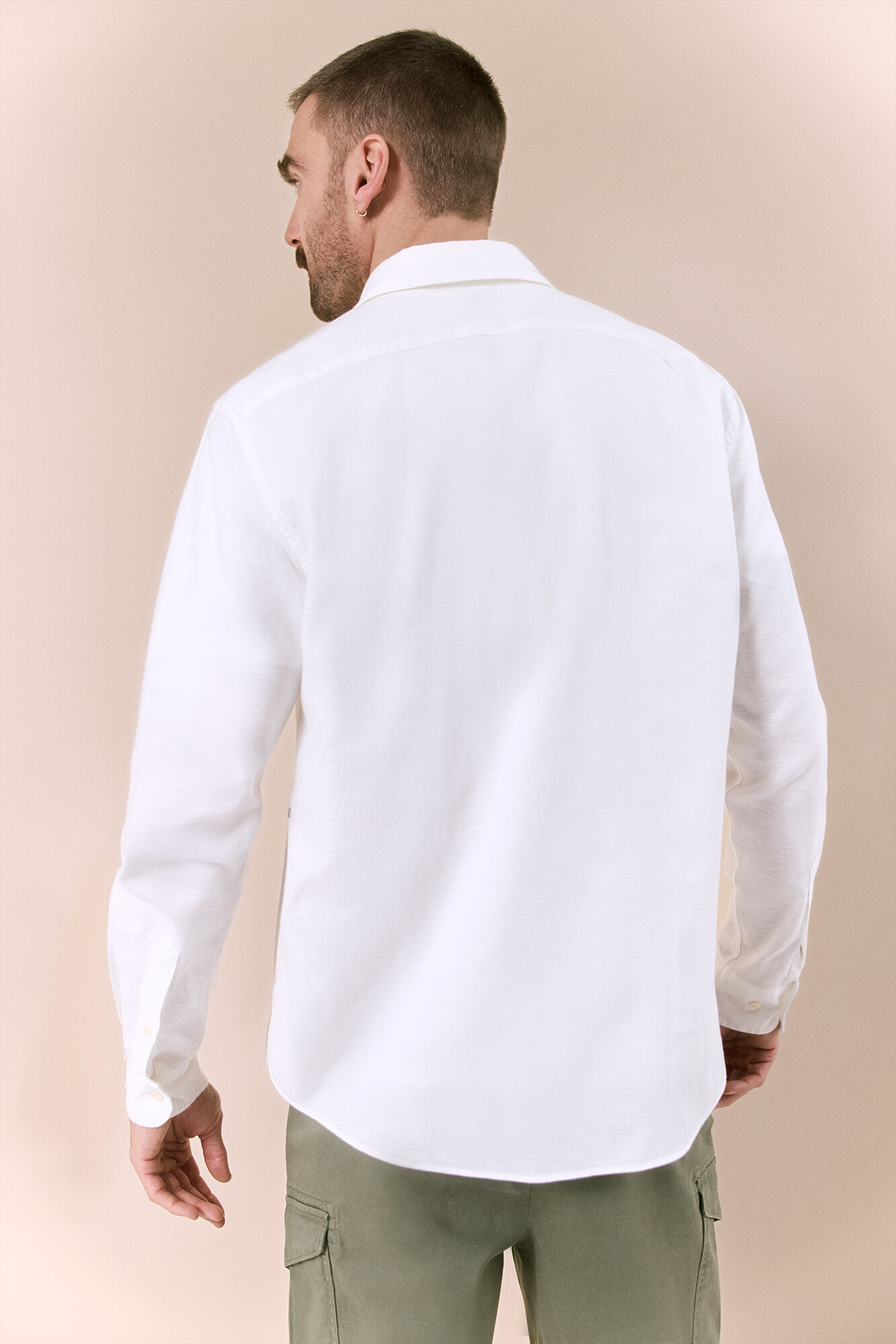 OOTO Camisa manga comprida em algod&atilde;o e linho Branco