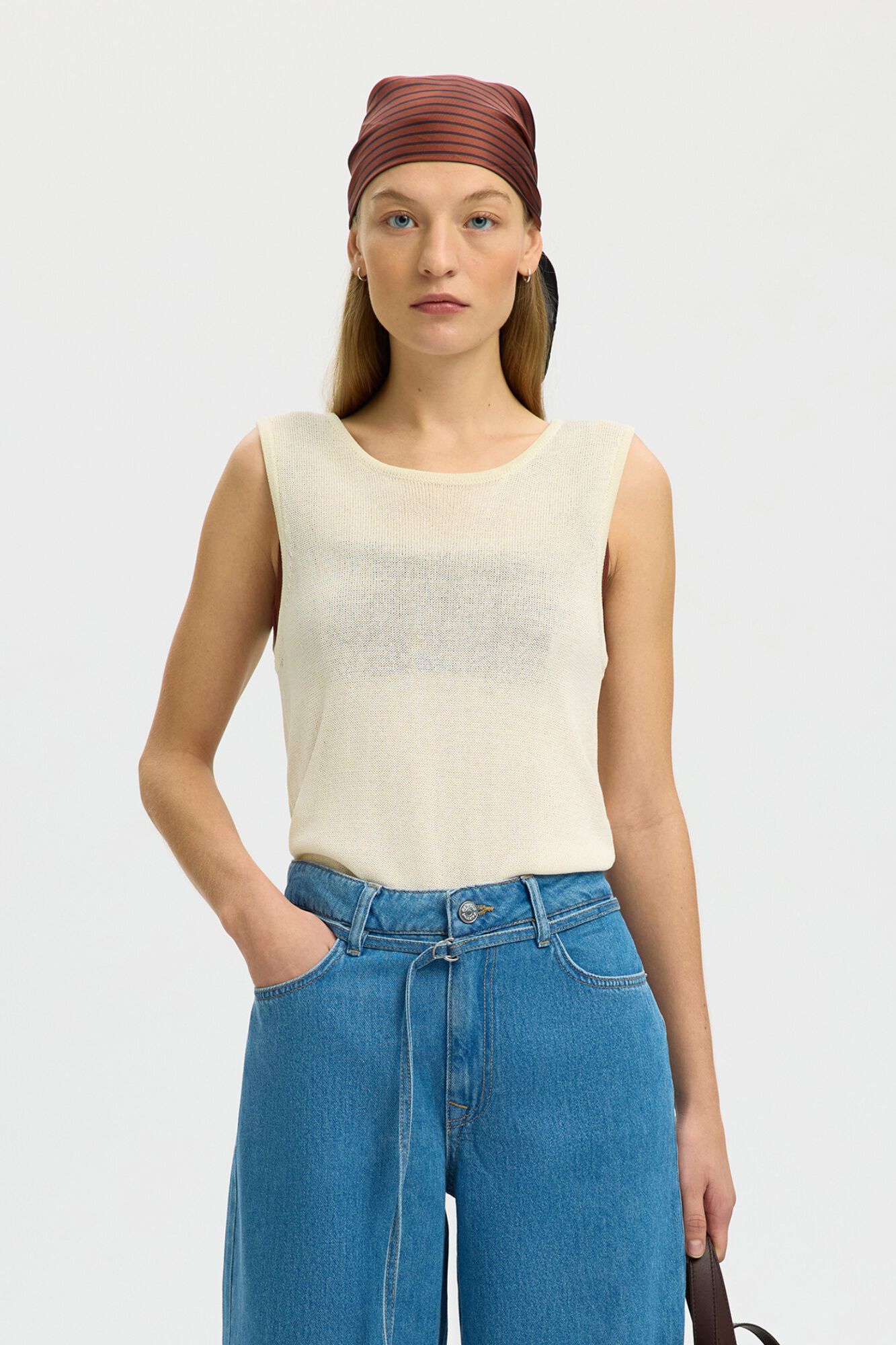 Selected Top de malha sem mangas Tostado