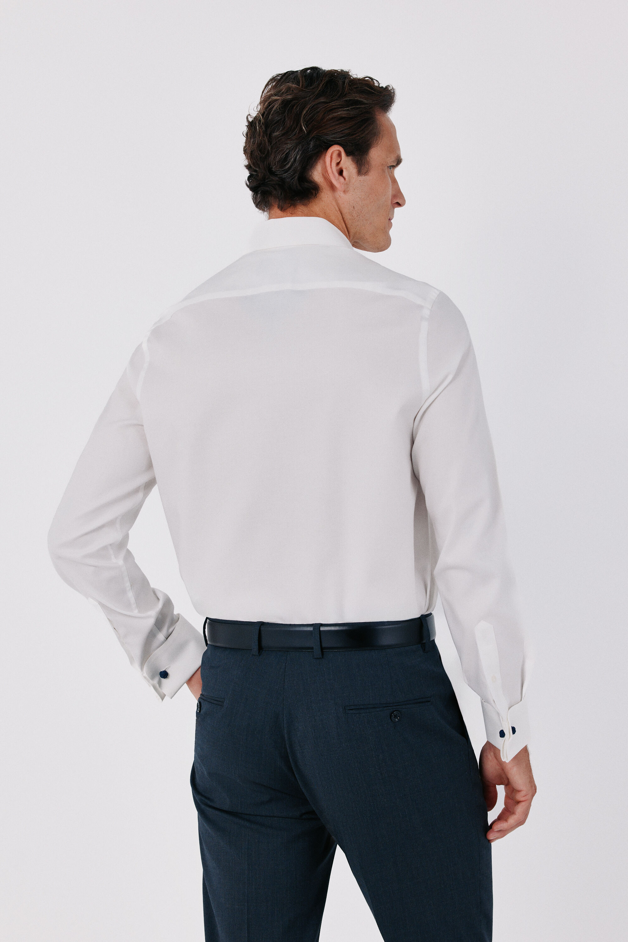 Cortefiel Plain easy-iron dress shirt with cufflink cuffs White