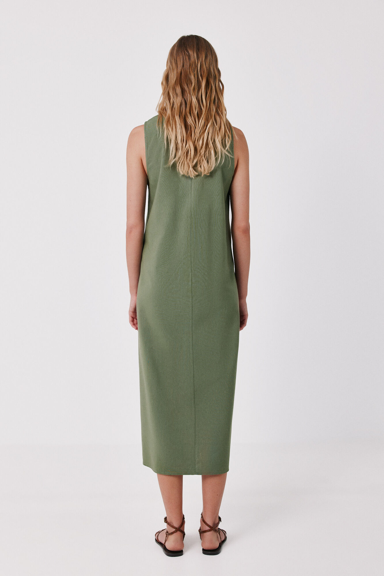 Cortefiel Embroidered dress Kaki