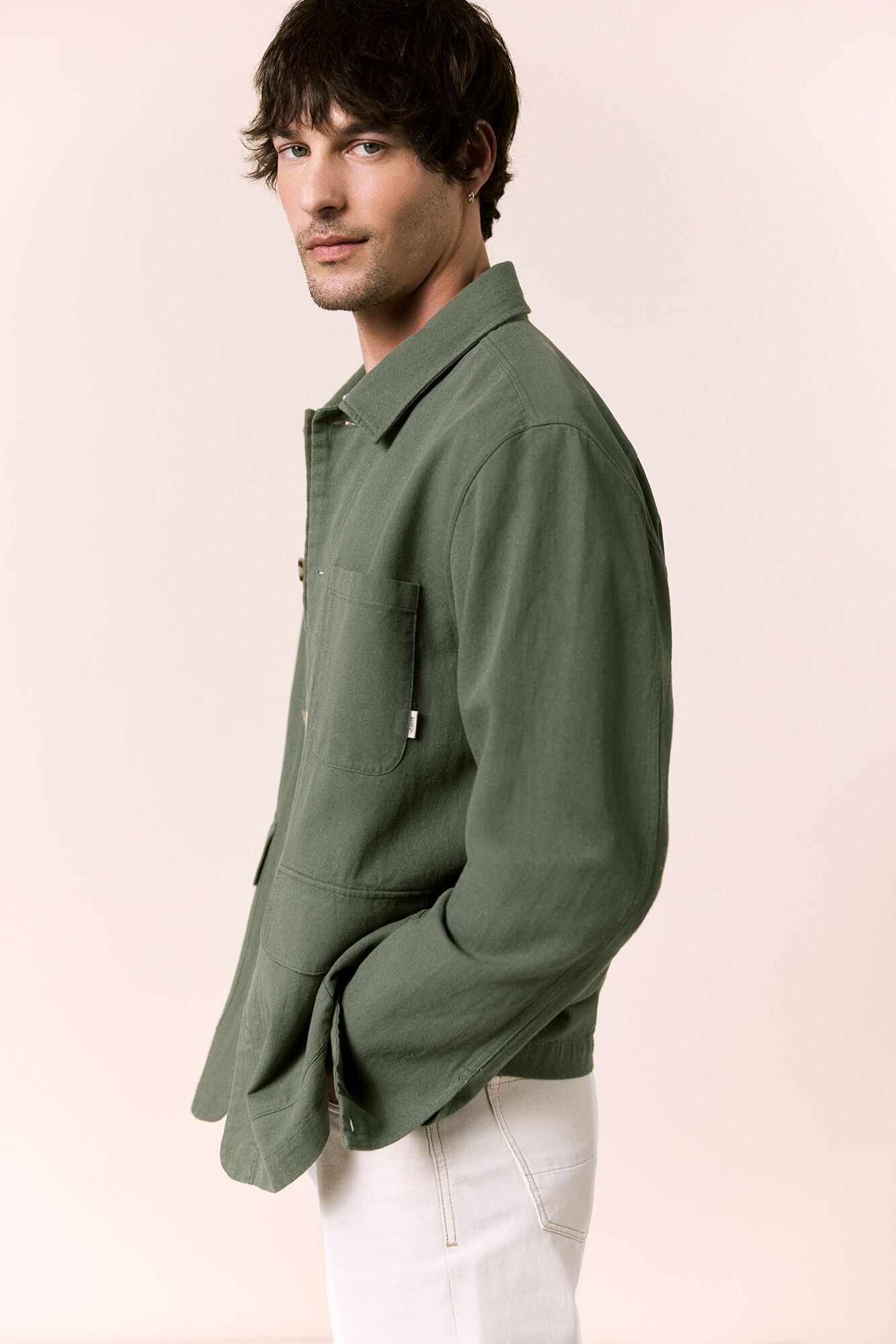 OOTO Sobrecamisa em algod&atilde;o e linho Verde