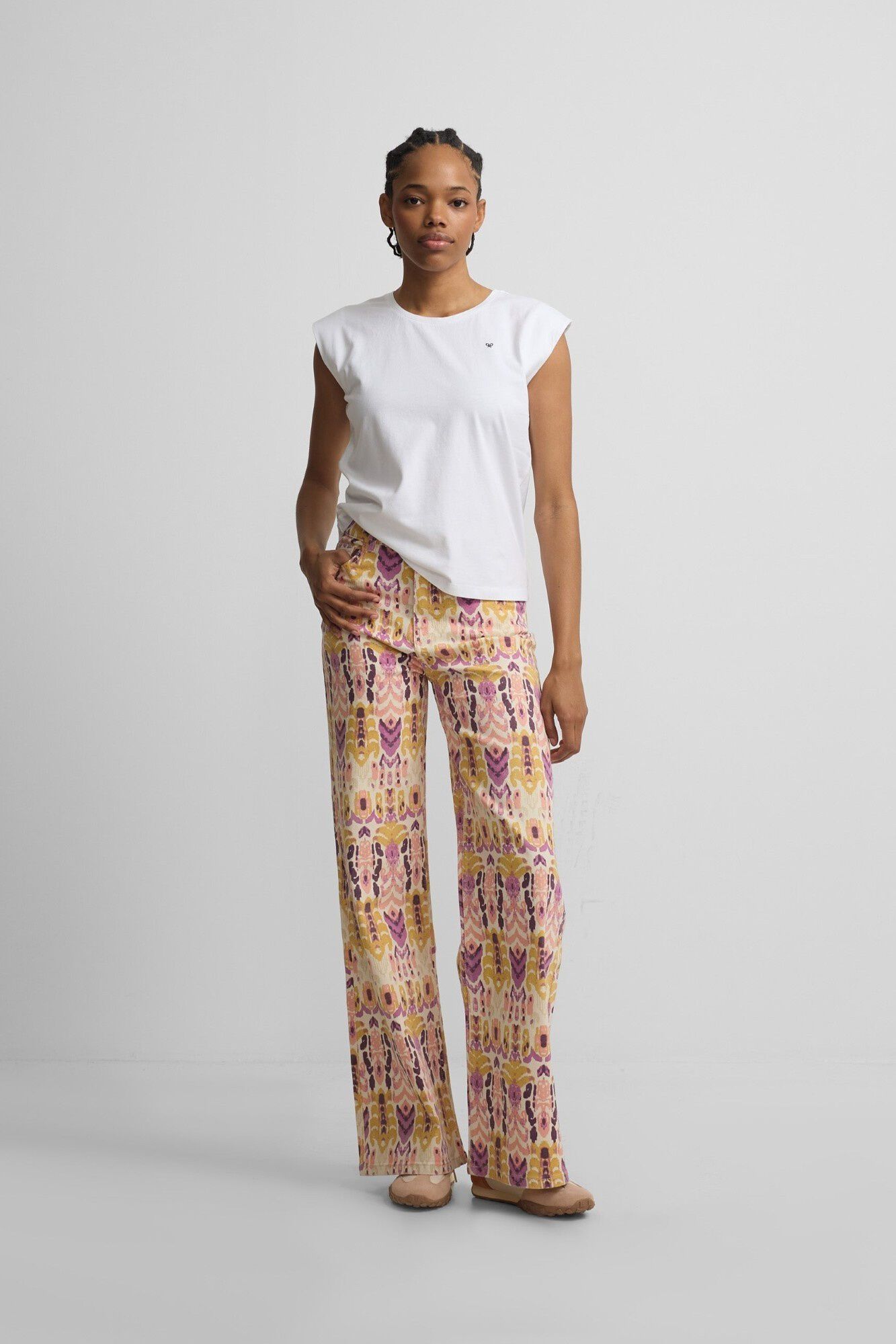 Silbon Ikat print denim trousers