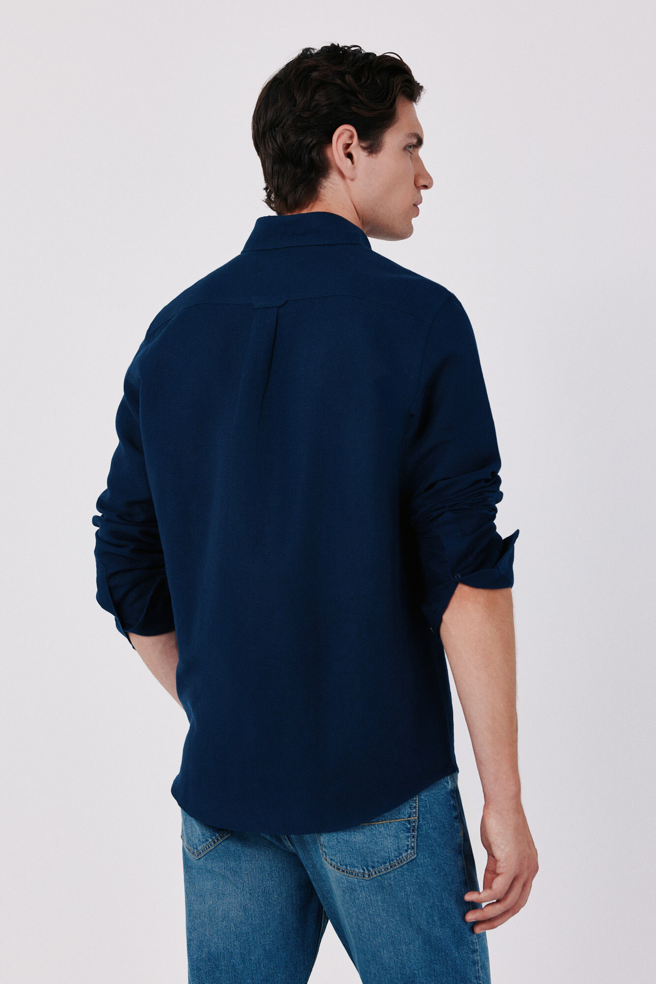 Cortefiel Plain linen shirt Navy