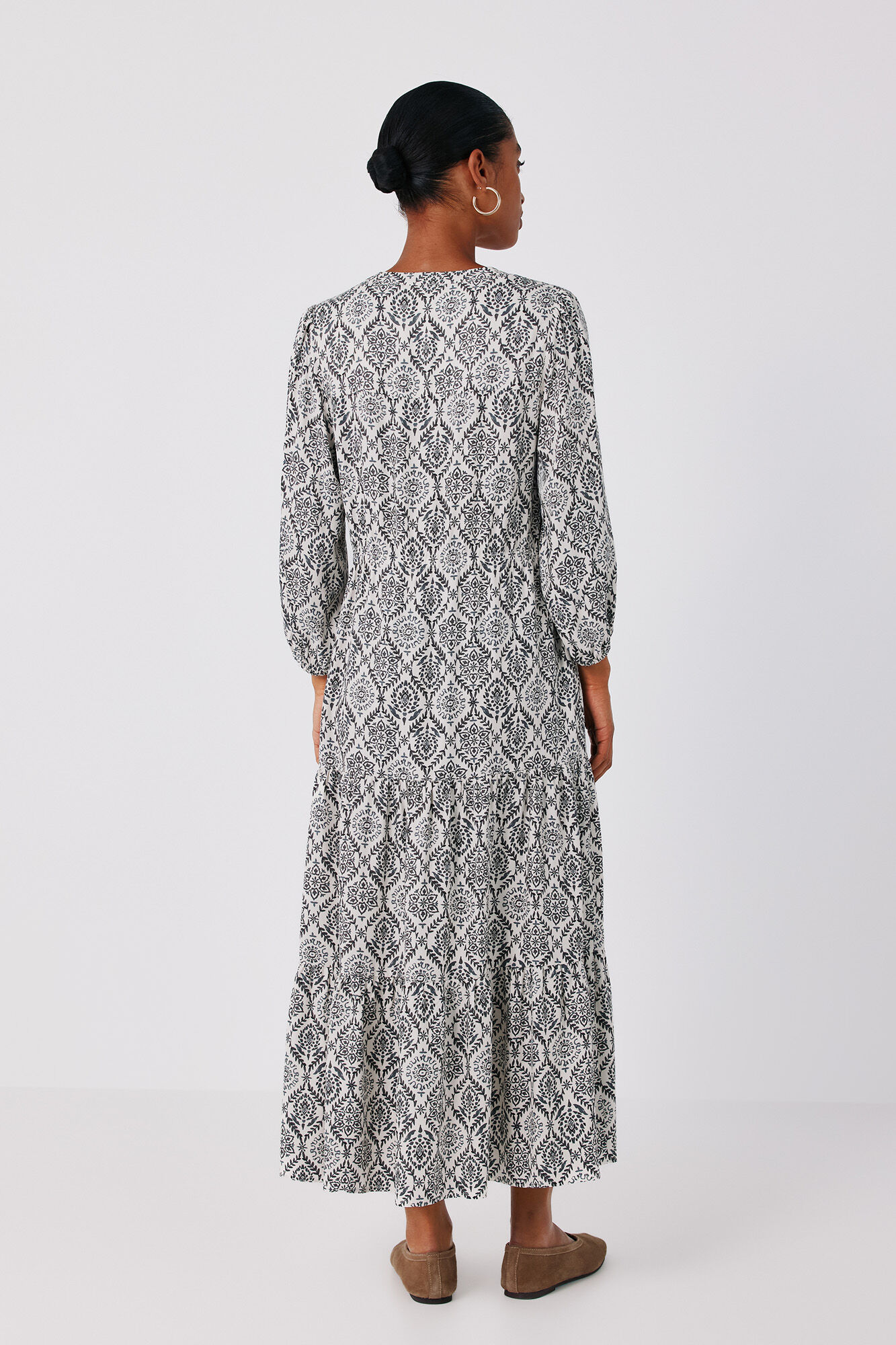 Cortefiel Printed flared dress Printed white
