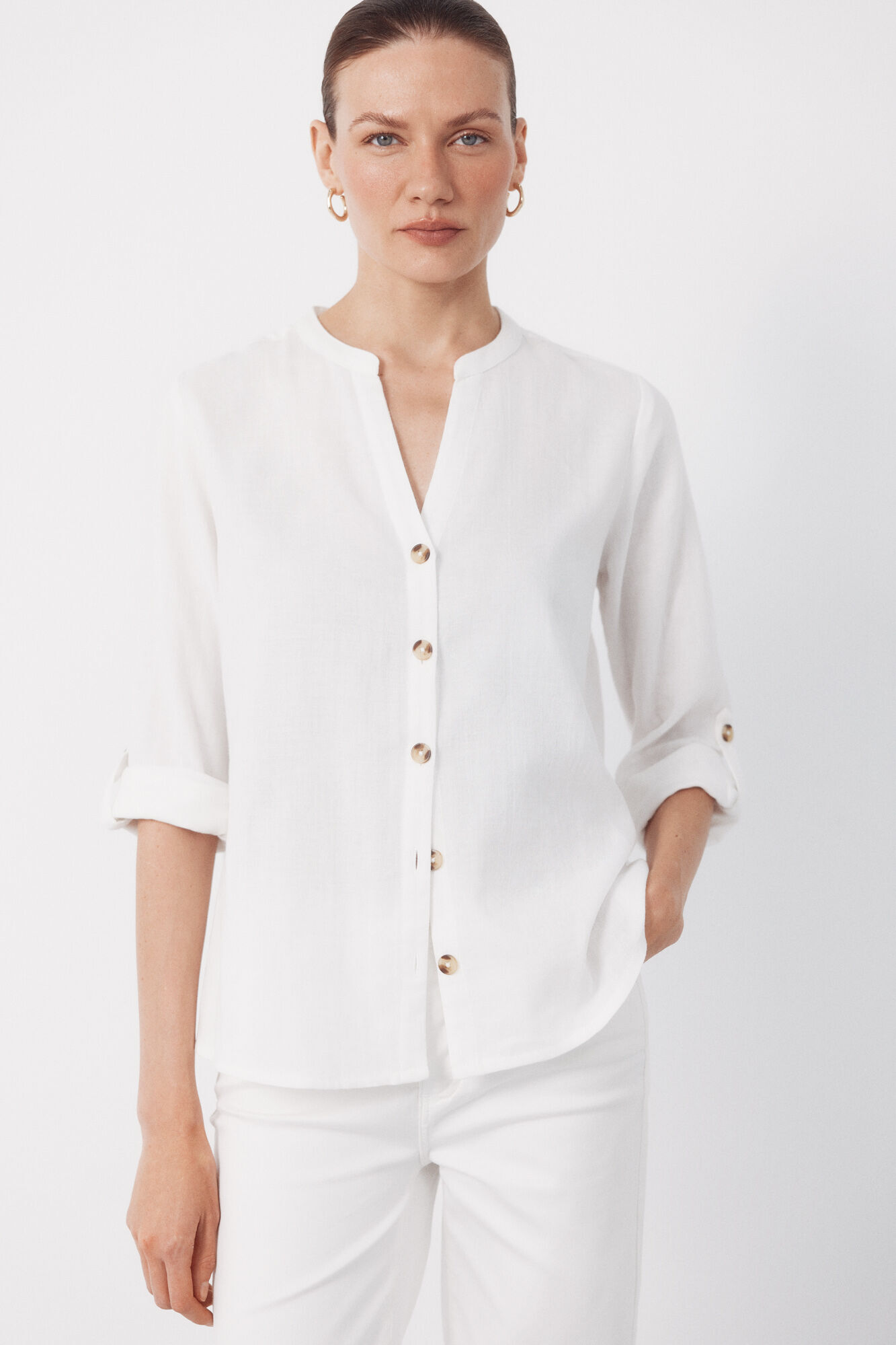 Cortefiel Mandarin collar shirt White