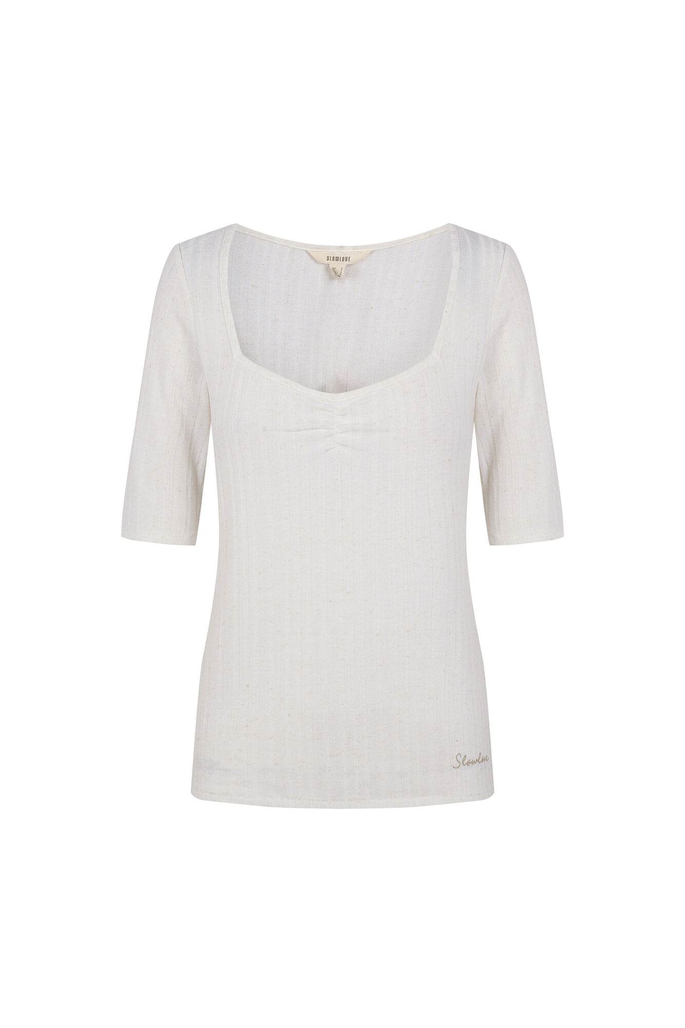 Slowlove Top frunce escote pico Marfil