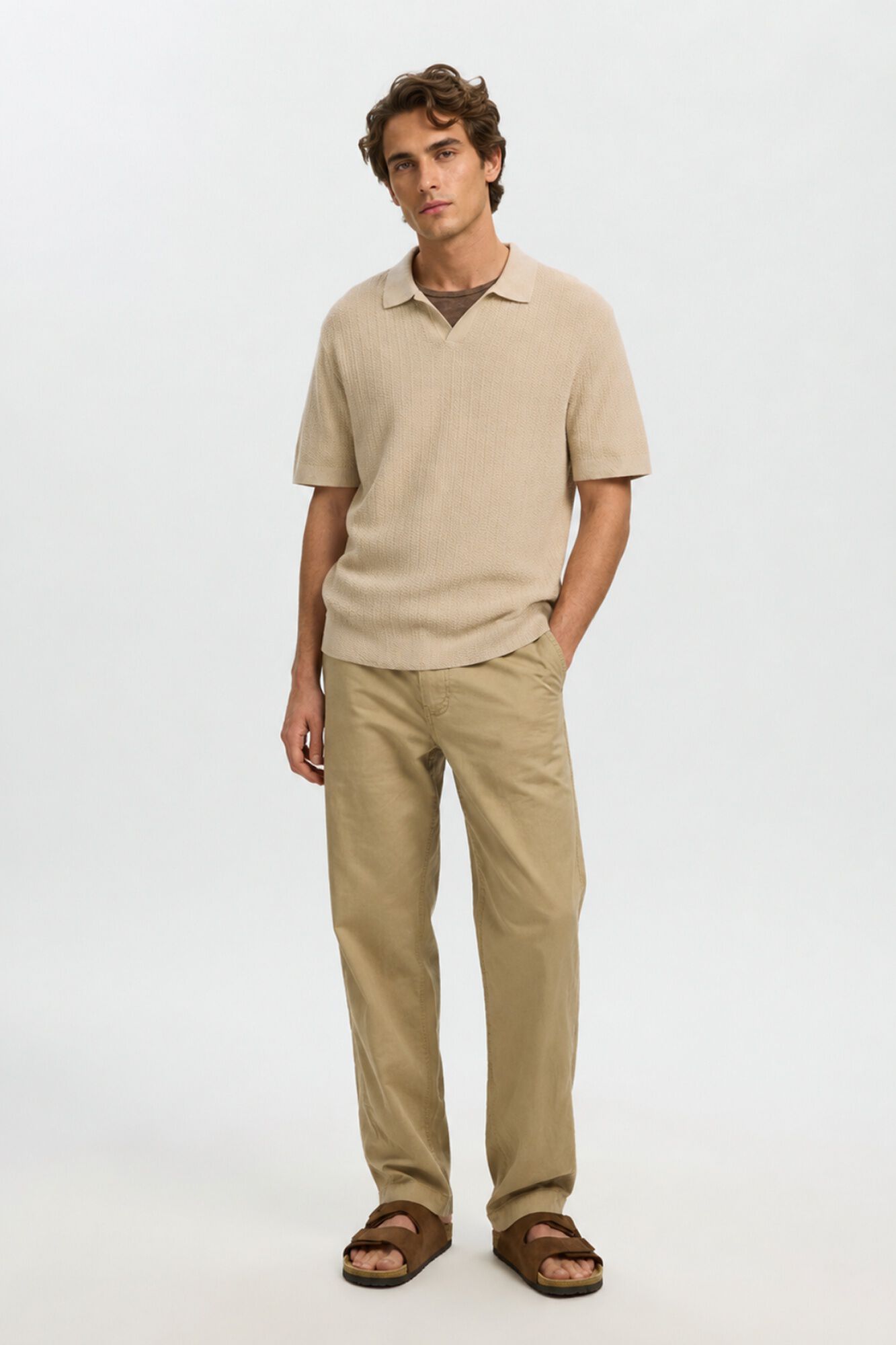 Selected Polo de punto con cuello abierto