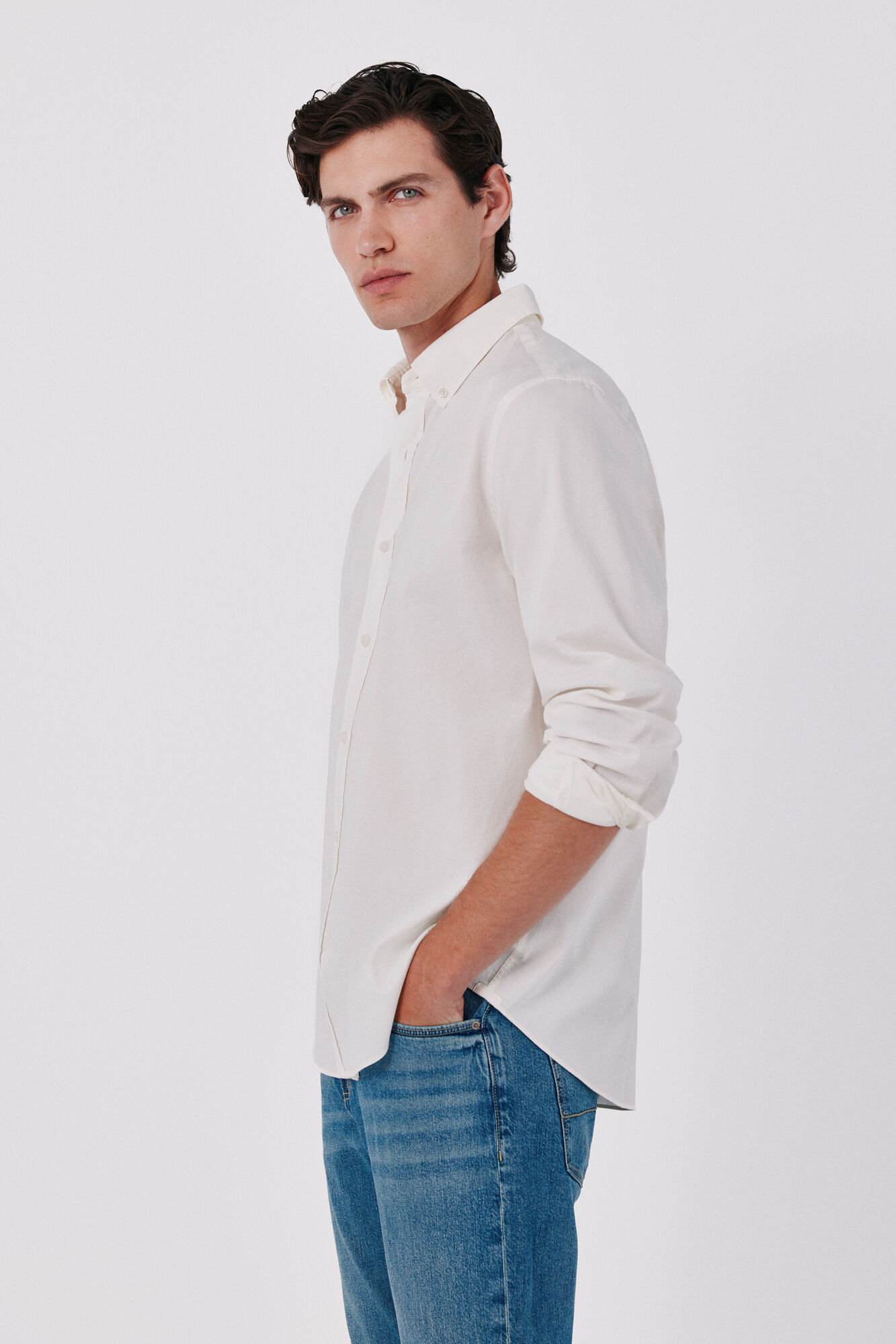 Cortefiel Plain light oxford shirt Ivory