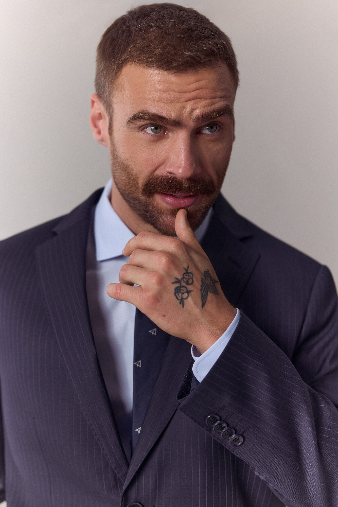 OOTO Blazer de fato com risca de giz Azul