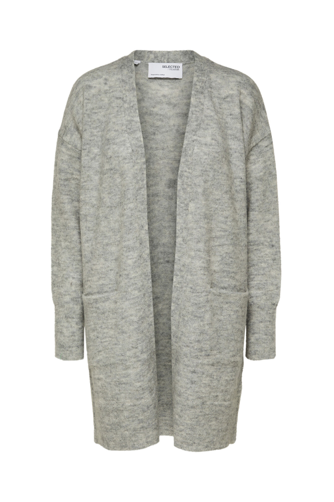 Selected Long wool and alpaca cardigan Grey