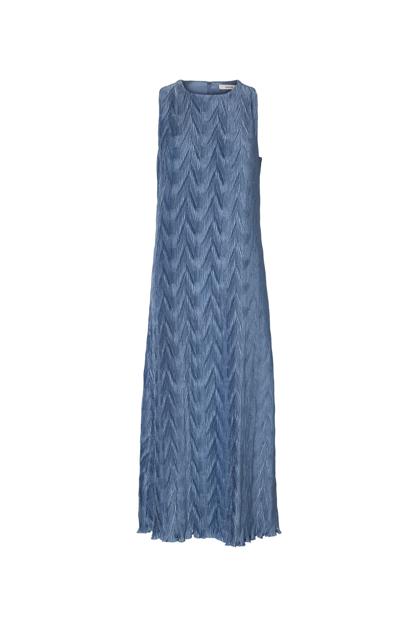 Selected Vestido comprido em tecido plissado Azul