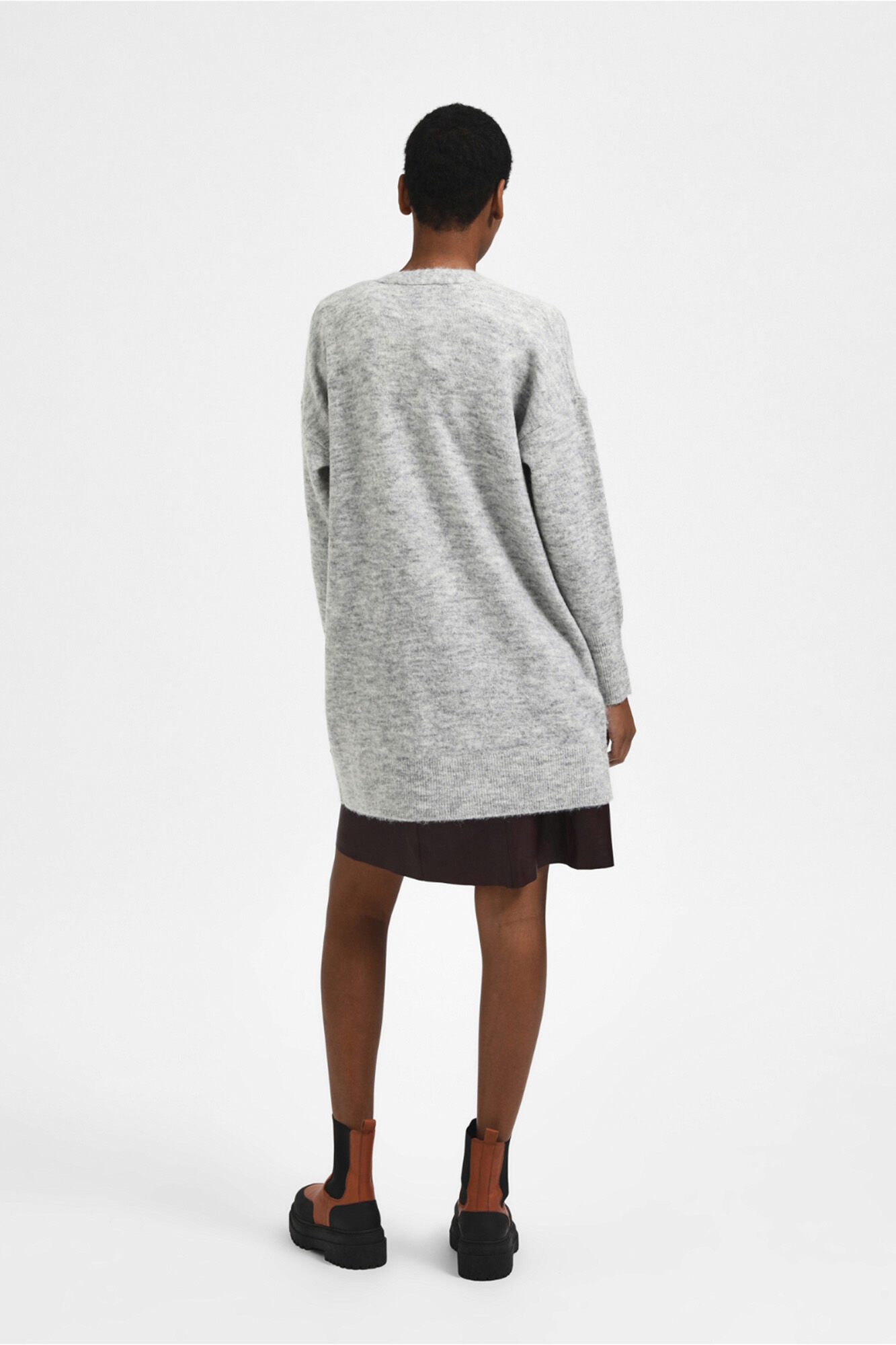 Selected Long wool and alpaca cardigan Grey