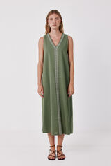 Cortefiel Embroidered dress Kaki