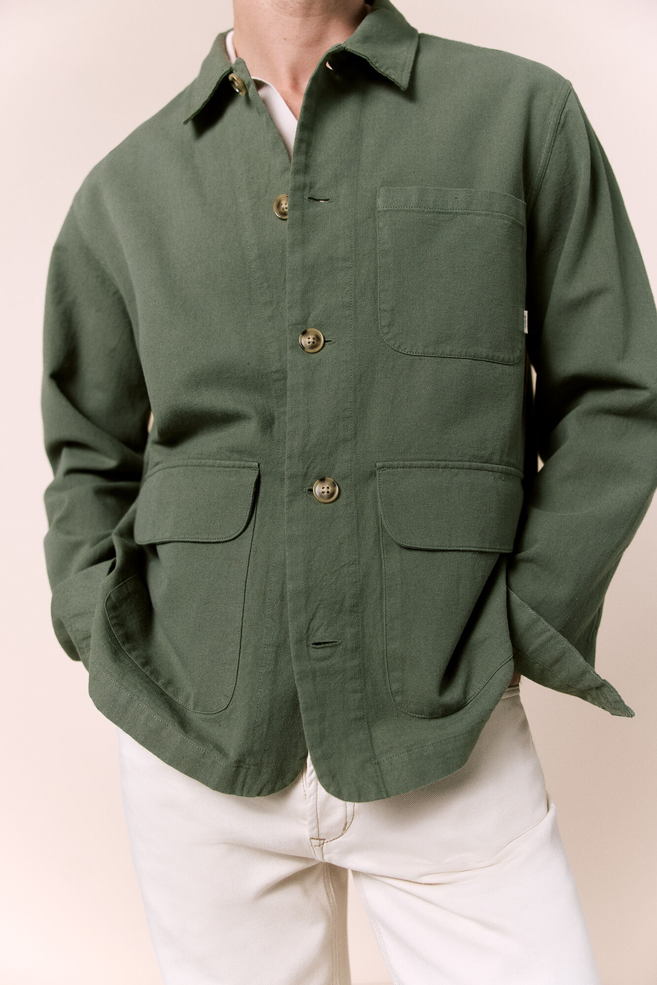 OOTO Sobrecamisa em algod&atilde;o e linho Verde
