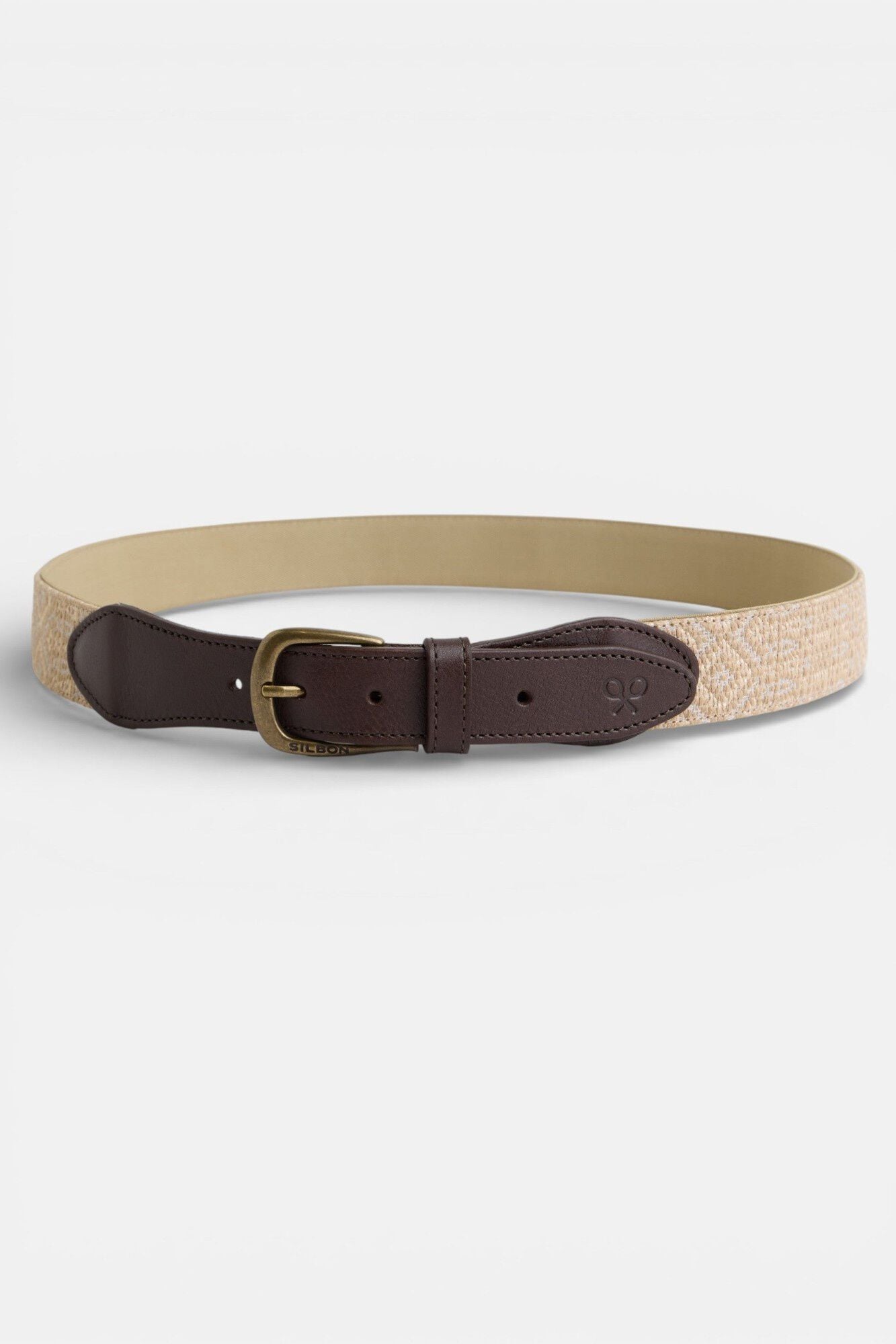 Silbon Leather ethnic woven belt Beige