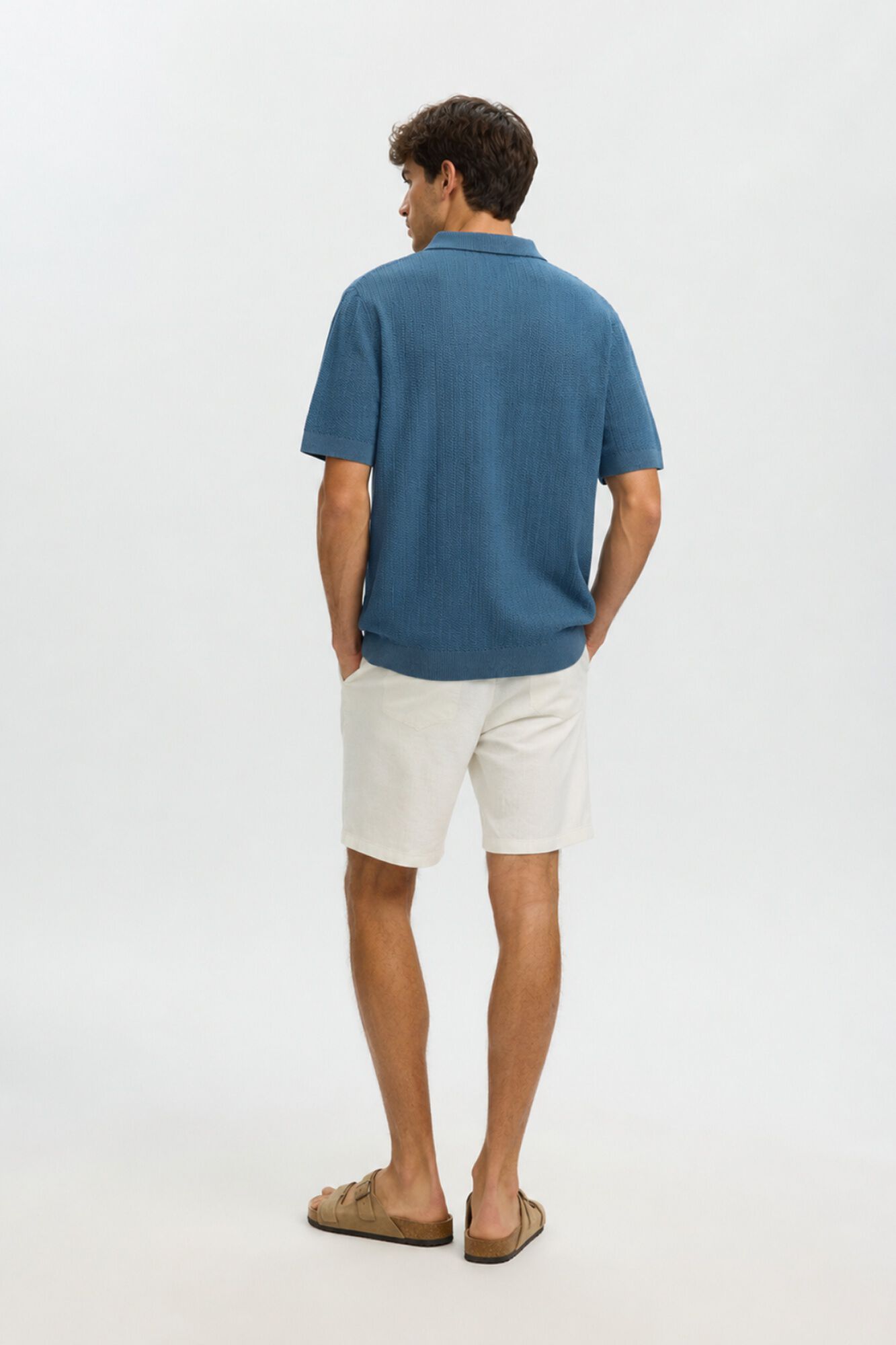 Selected Open-neck knit polo shirt Blue