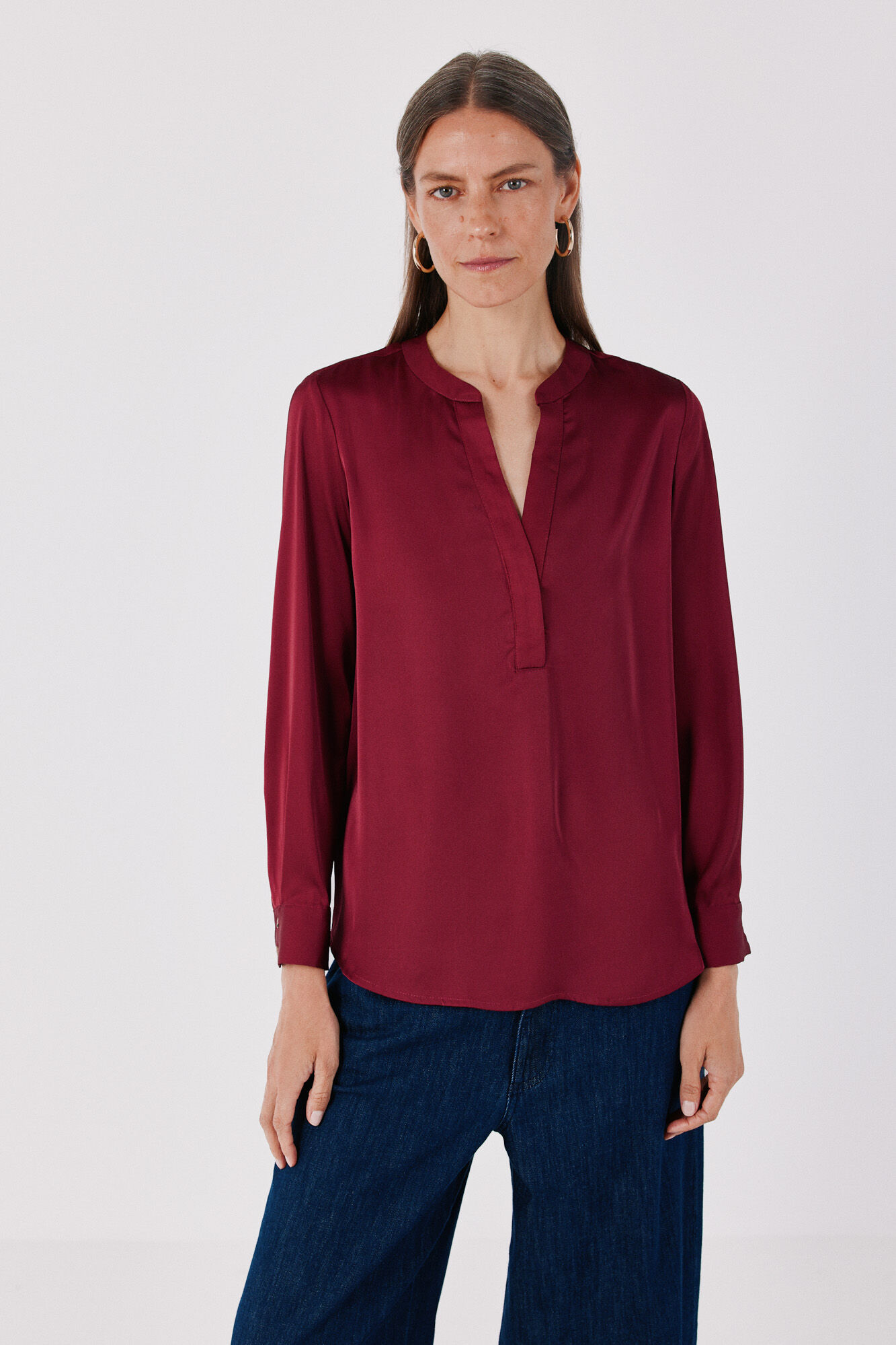 Cortefiel Satin-finish polo shirt blouse