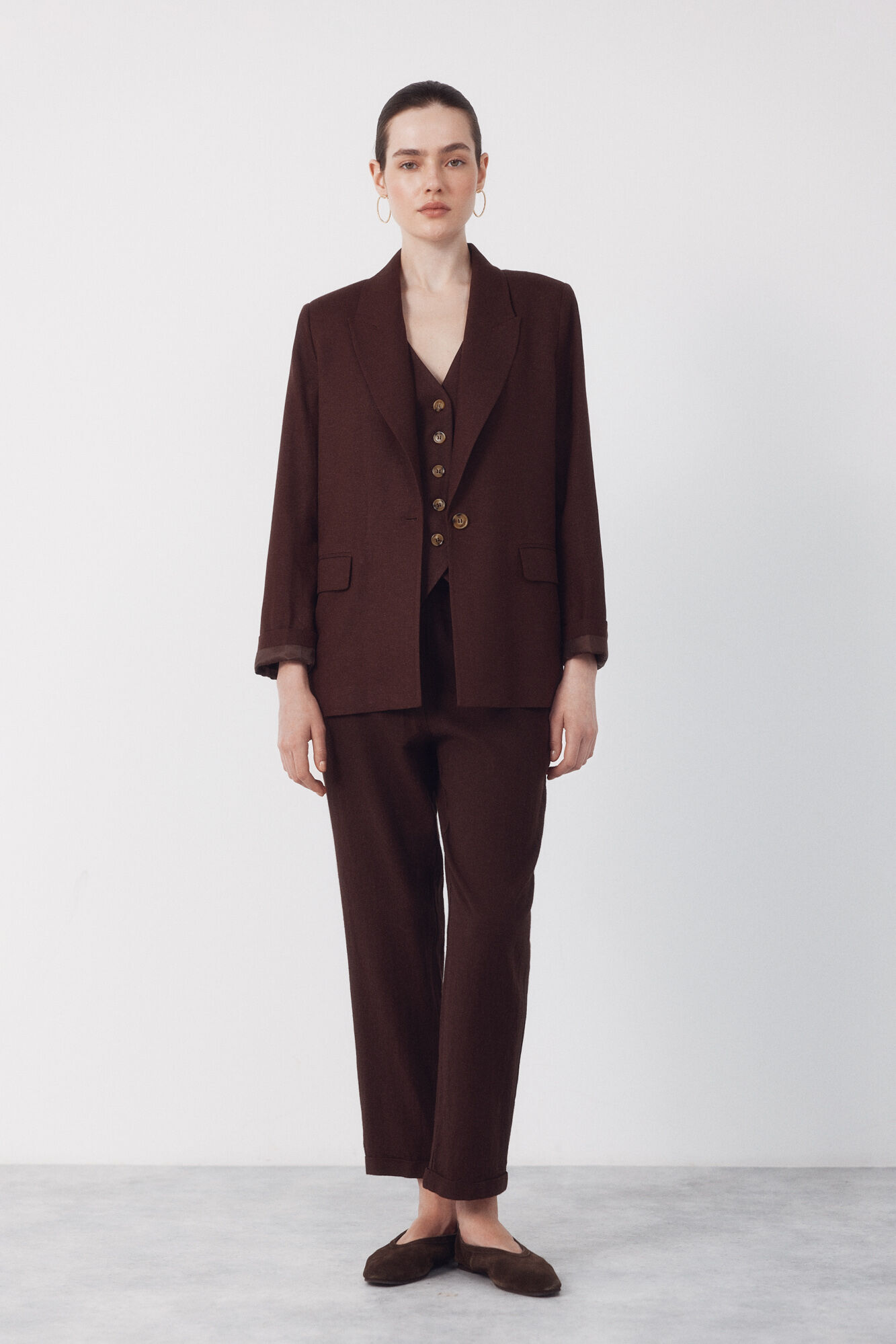 Cortefiel Blazer tejido con lino Marr&oacute;n oscuro