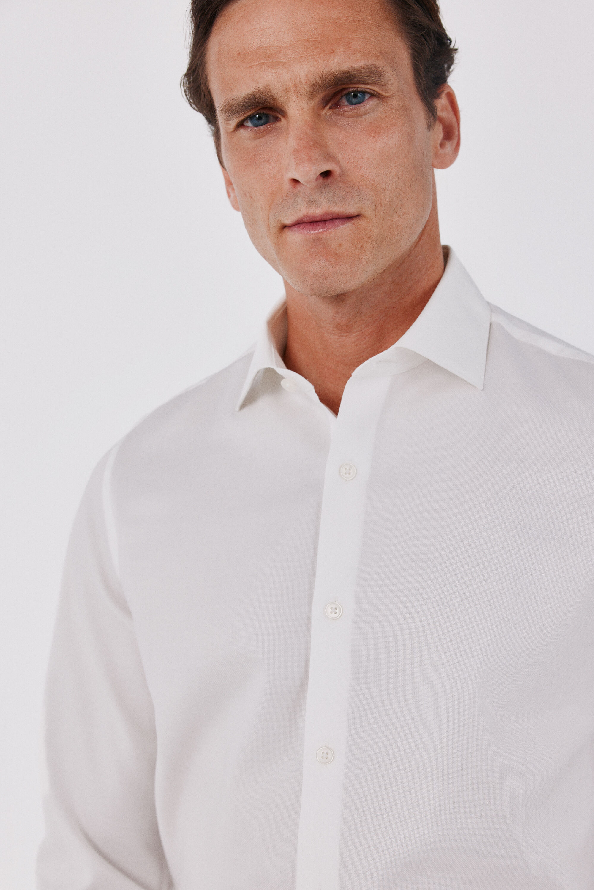 Cortefiel Plain easy-iron dress shirt with cufflink cuffs White