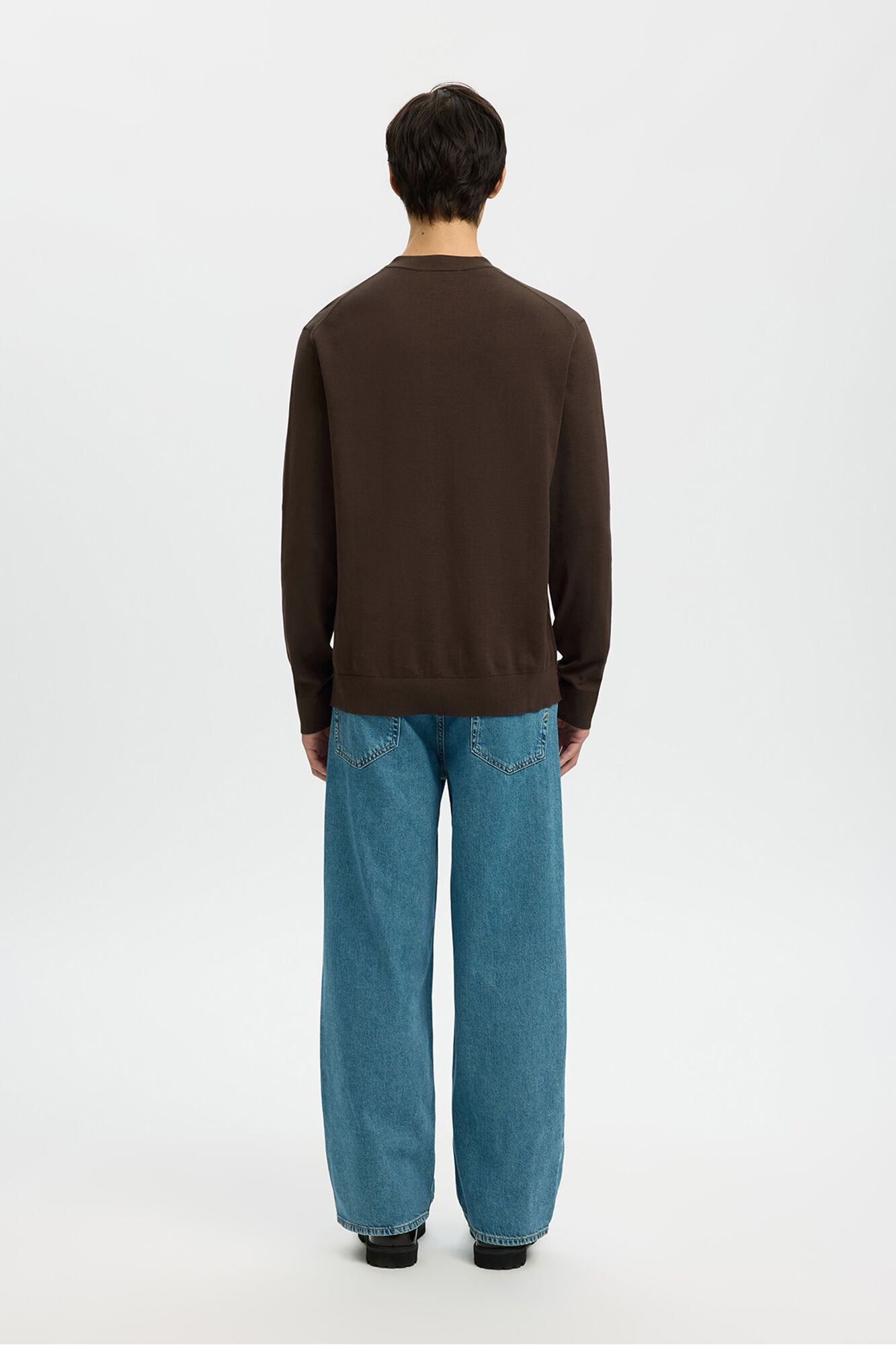 Selected Lightweight 100% organic cotton jumper Dark brown