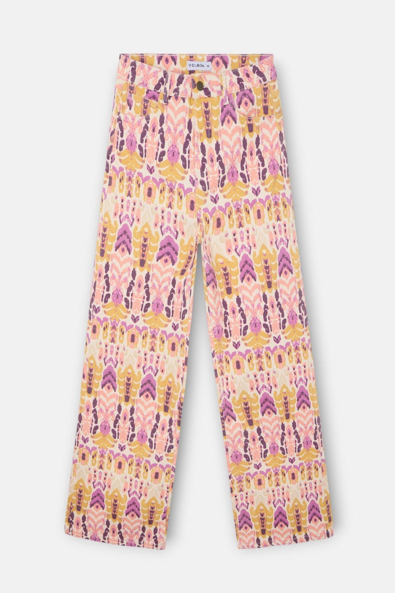 Silbon Ikat print denim trousers Pink