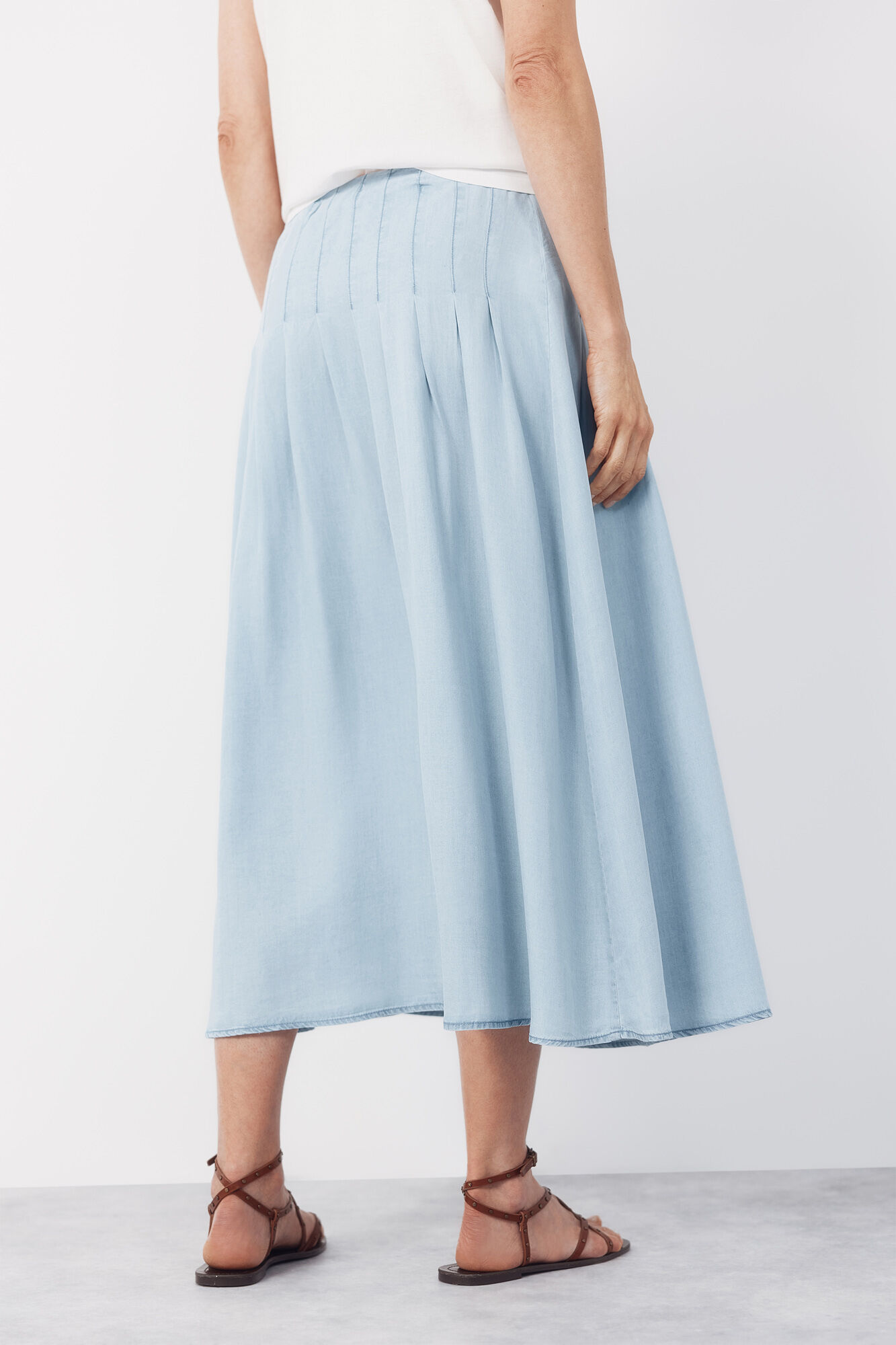 Cortefiel Tencel pleated midi skirt Blue