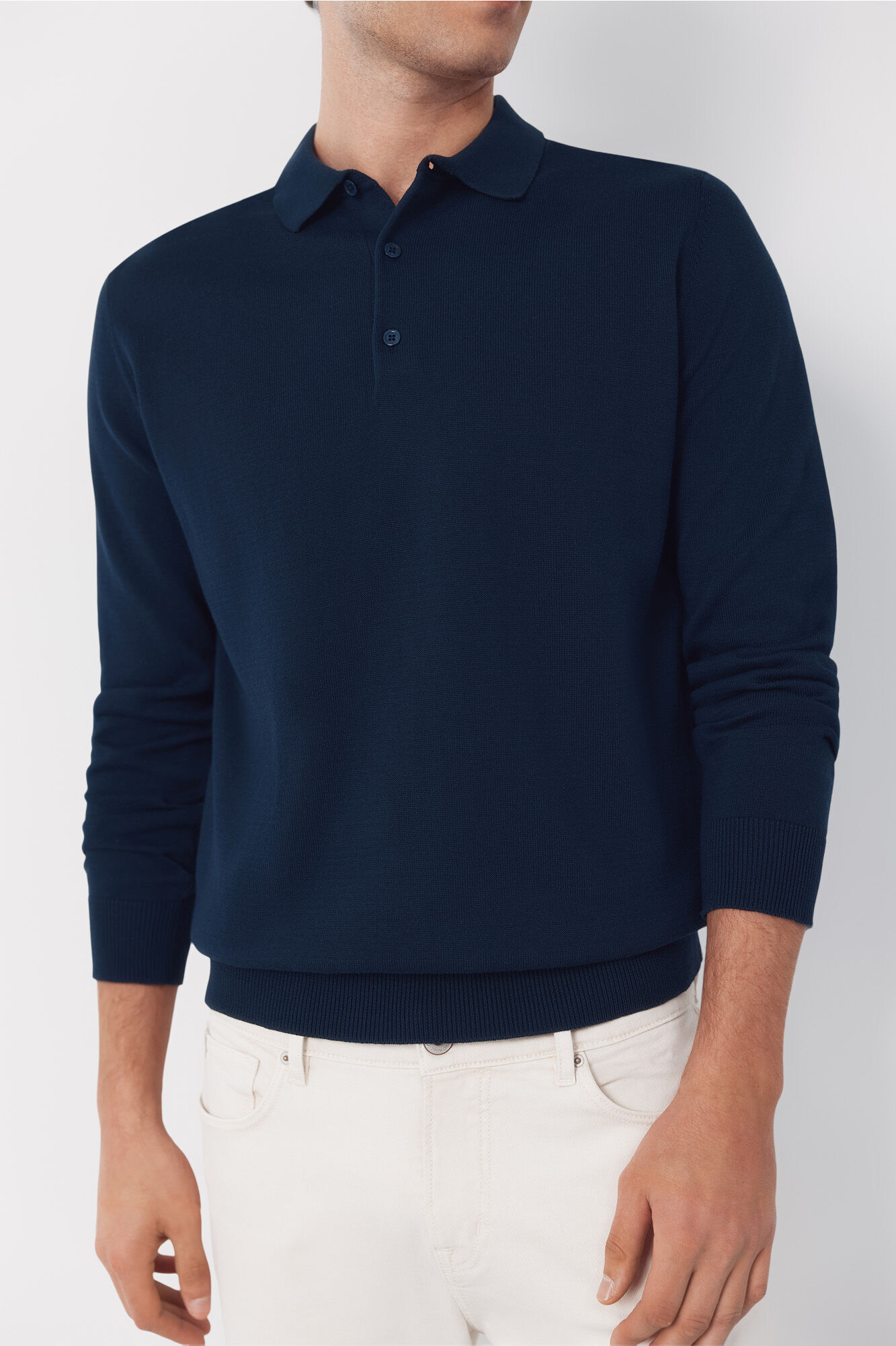 Cortefiel Long sleeve sleeve cotton polo shirt jersey Navy