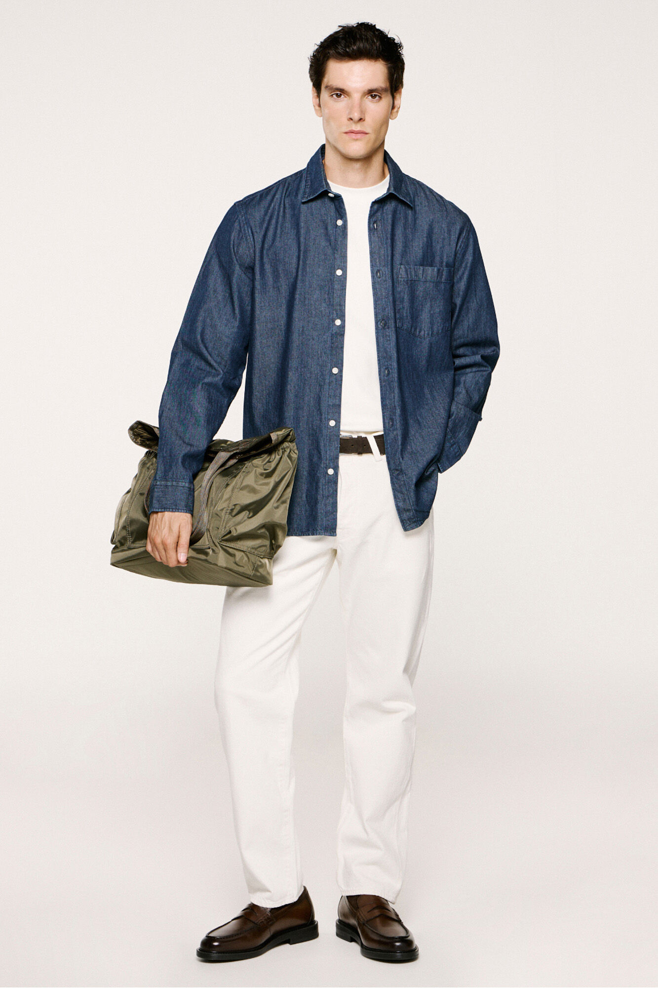 Selected Camisa de ganga leve 100% algod&atilde;o org&acirc;nico Azul
