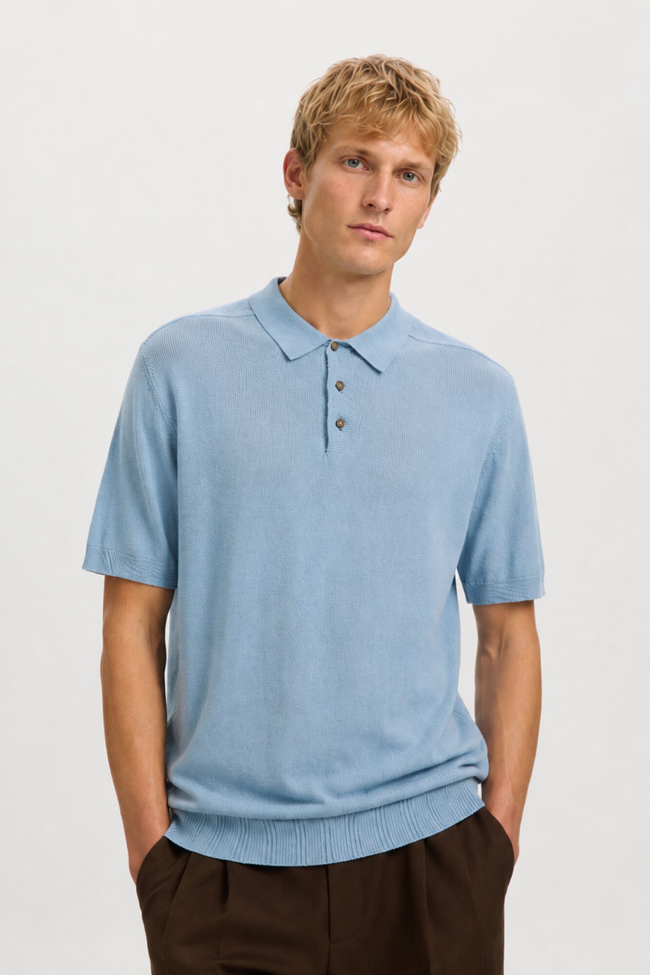 Selected Polo de malha de manga curta Azul