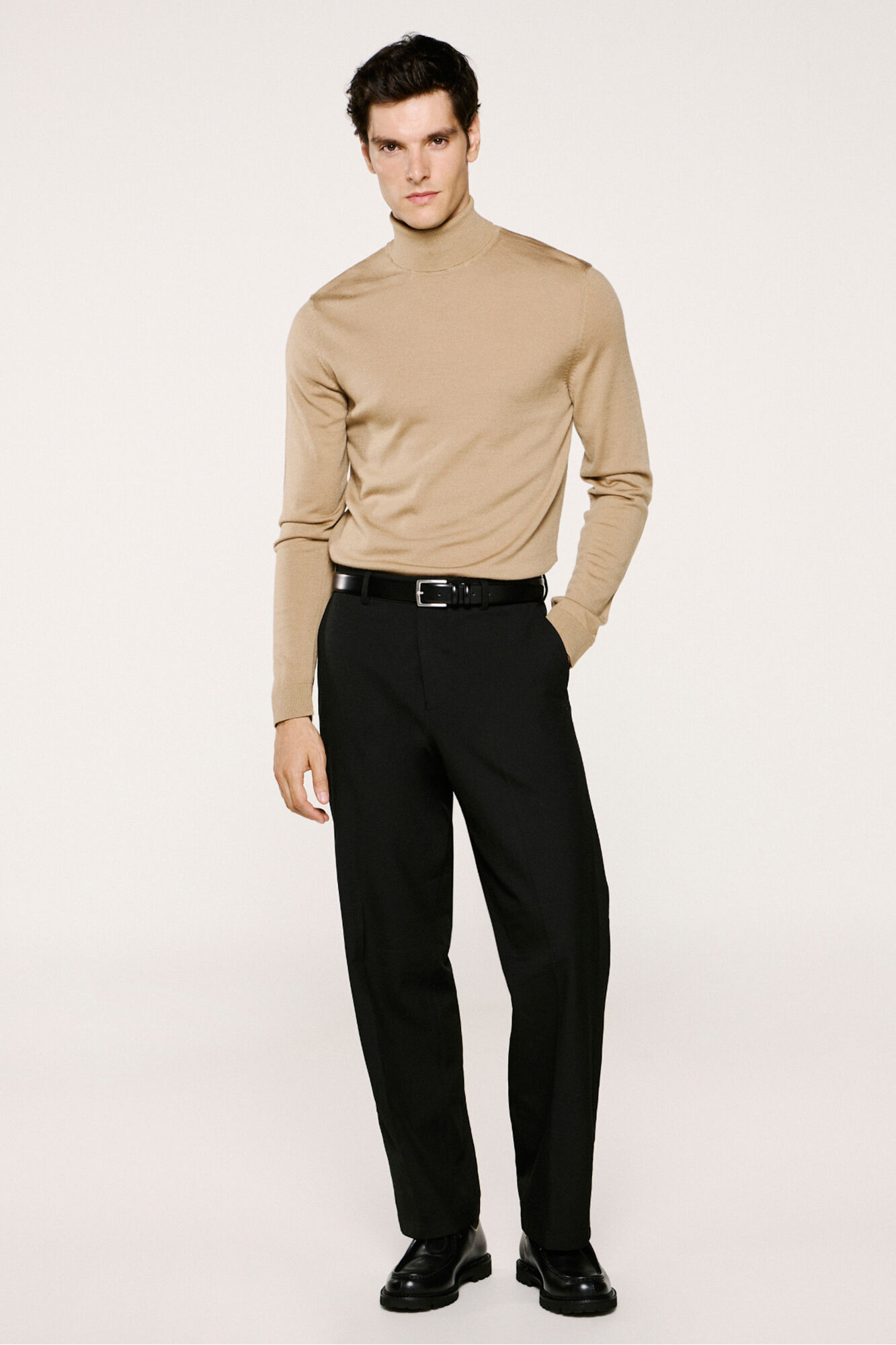 Selected Camisola de gola alta 100% l&atilde; merino Castanho