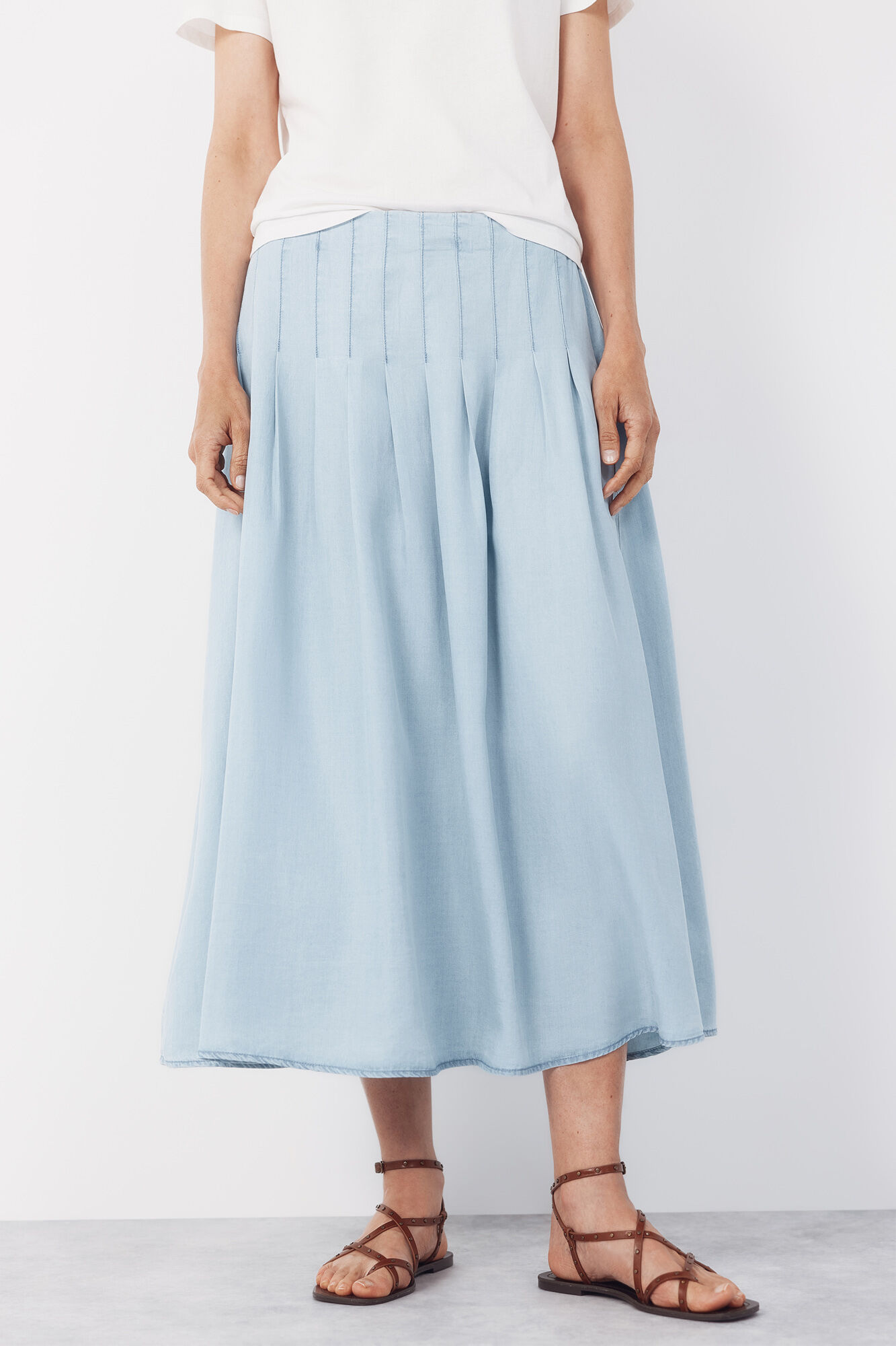 Cortefiel Tencel pleated midi skirt Blue