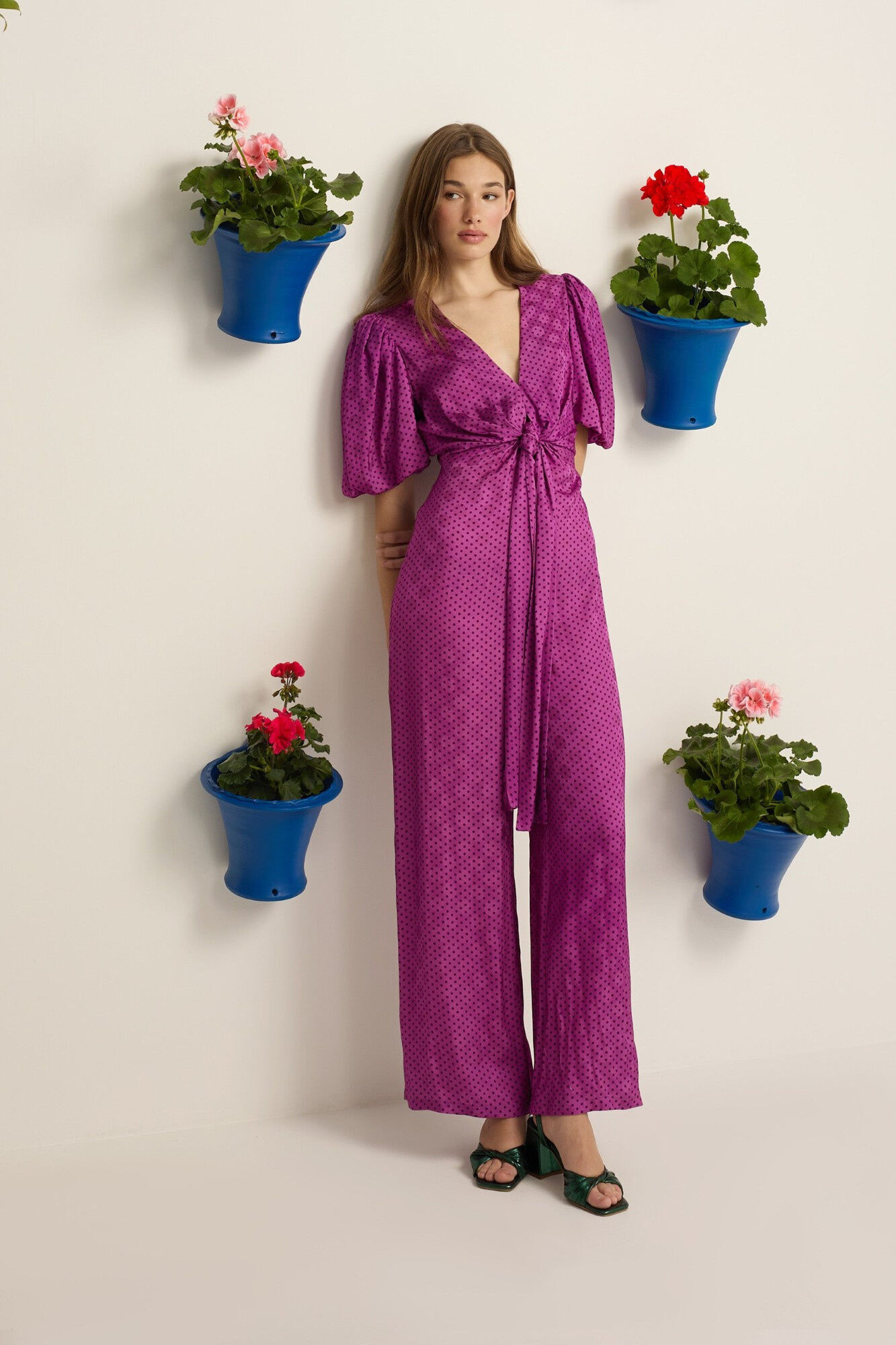 Silbon Polka-dot knot jumpsuit EVENT COLLECTION Purple