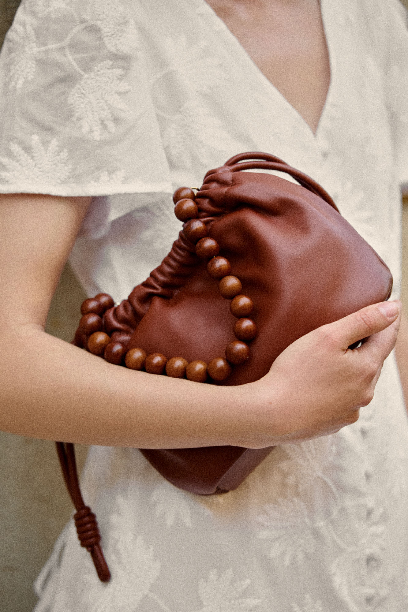 Cortefiel Gathered bag with wooden bead handle